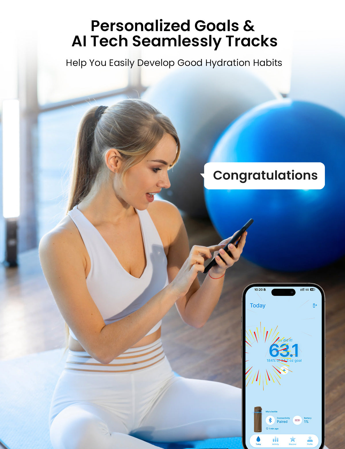 WaterH Smart Water Bottle 24oz with Hydration Tracking & App Sync - Leak Proof, BPA Free Stainless Steel Bottle for Gym, Hiking & Daily Hydration | Official Store
