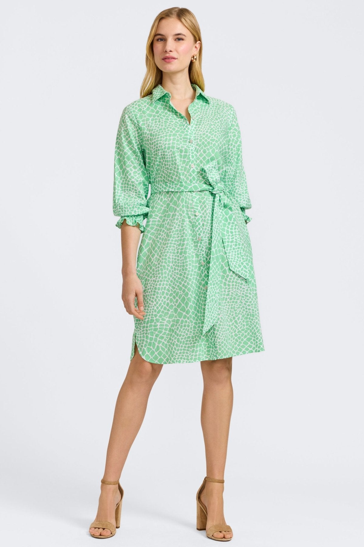 Stylish Abby Linen Giraffe Print 3/4 Sleeve Dress for Women - Perfect for Summer Outings, Beach Vacations & Casual Wear