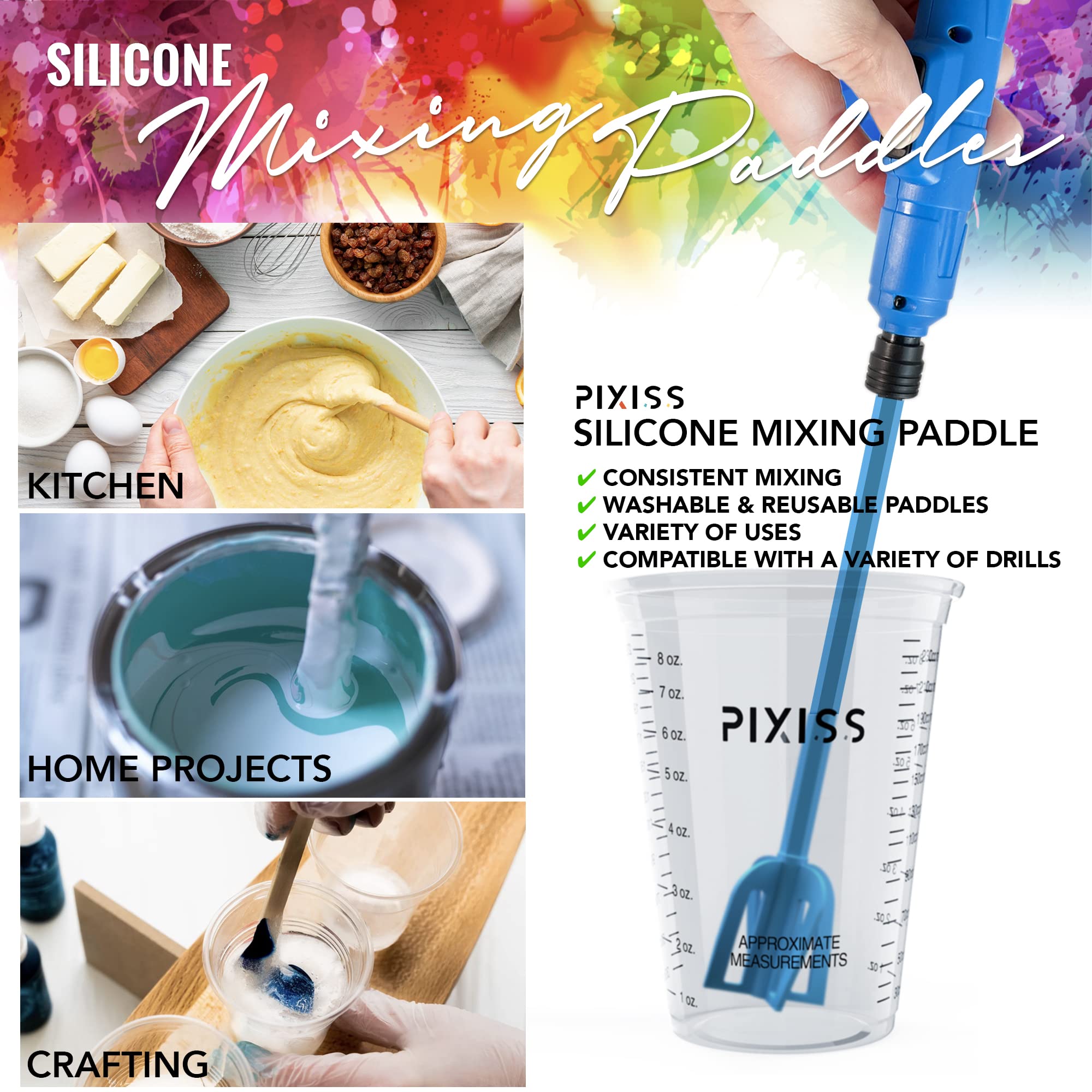 Epoxy Resin Mixer Silicone Paddles - 6 Pack Reusable Bidirectional Paint Stirrers for Drill, Perfect for Epoxy, Paint, and Resin Mixing - Ideal for DIY Crafts, Home Renovation, and Art Projects