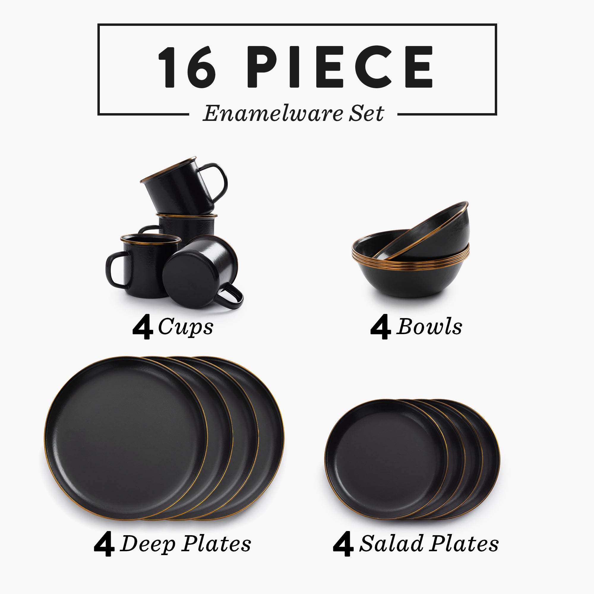 Vintage Style Enamelware Dining Set - 12-Piece Charcoal Gray Dinnerware Collection for Camping, Picnics & Outdoor Dining