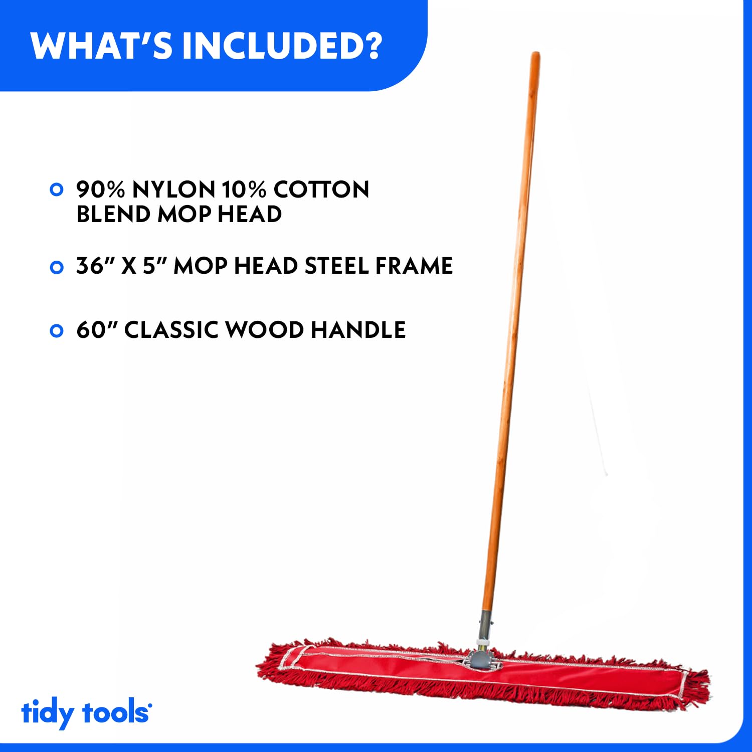 36 Inch Red Dust Mop with Wood Handle & 2 Refills - Heavy Duty Floor Cleaning Kit for Hardwood, Tile & Laminate Floors - Home & Commercial Use