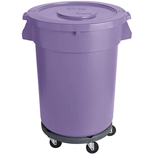 PRO&Family 128 Qt (32 Gallon/121L) Purple Round Commercial Trash Can with Lid & Wheels - Heavy Duty Kitchen Garbage Bin, Office Recycling Container, Touchless Waste Basket for Restaurants, Hotels & Home Use