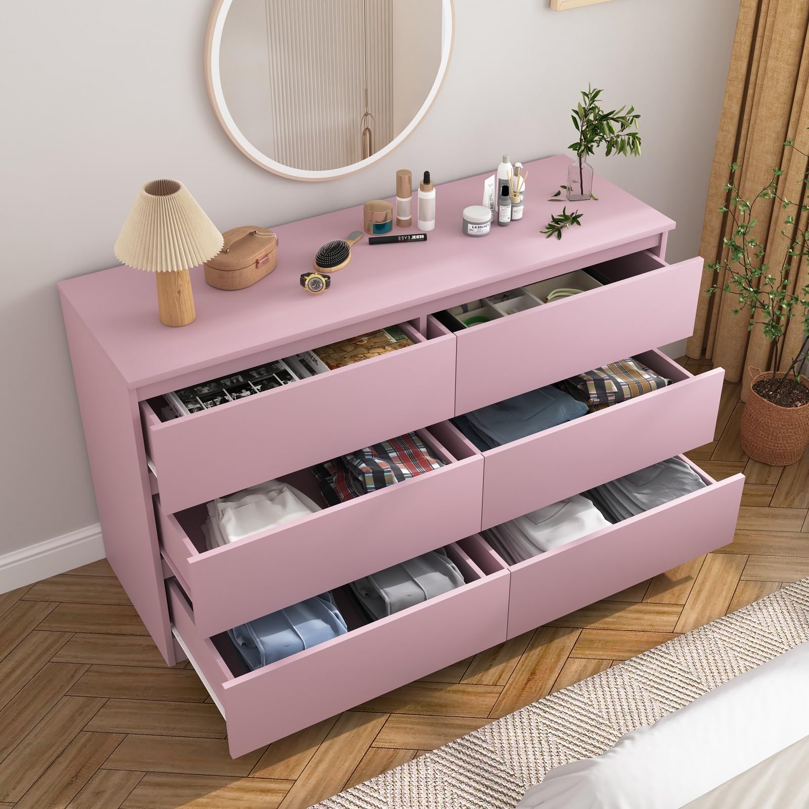 Modern 6-Drawer Wood Dresser for Bedroom - Storage Chest with Ample Space - Nursery & Kids Room Furniture - Perfect as TV Stand or Bedroom Organizer