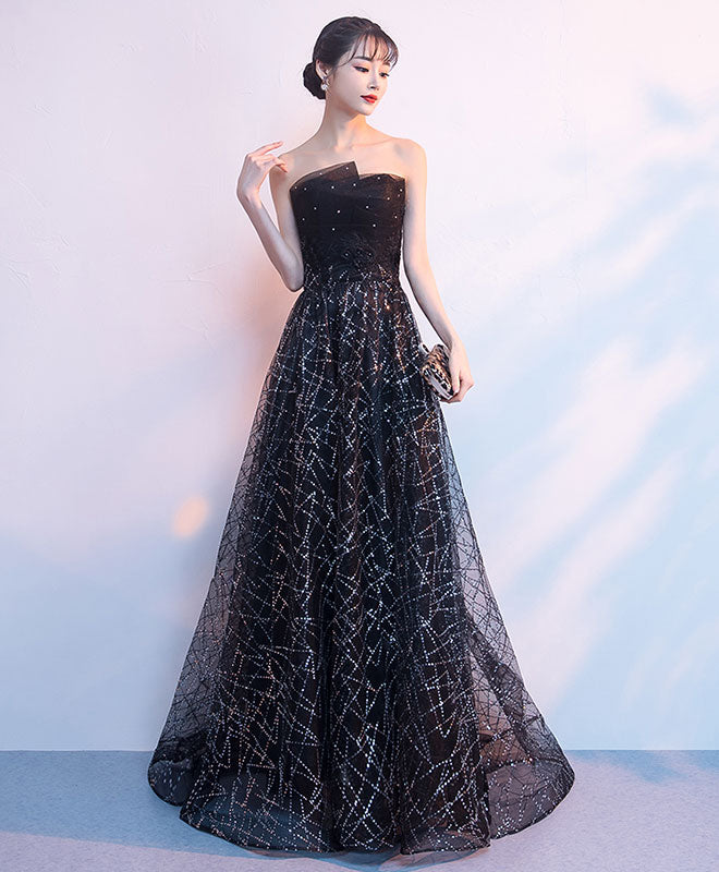 Elegant Black Tulle Sequin Long Prom Dress & Evening Gown for Women - Perfect for Homecoming, Formal Parties, and Special Occasions