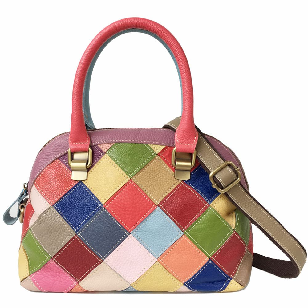 Genuine Leather Dome Satchel Bag for Women - Top Handle Medium Tote Purse with Crossbody Shoulder Strap | Perfect for Work, Travel & Everyday Use