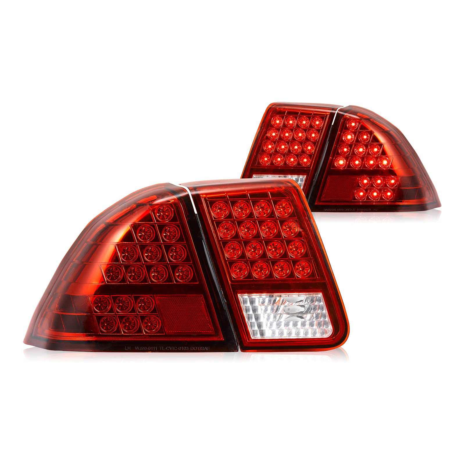 AUTOWIKI LED Tail Lights for 2001-2005 Honda Civic 4-Door Sedan - Red Rear Lamp Assembly (1 Pair) - Perfect for Night Driving & Car Upgrades