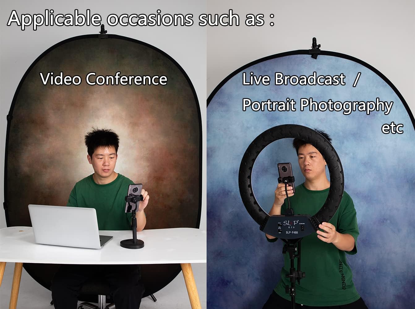 5x6.5ft (1.5x2m) Collapsible Blue Brown Textured Backdrop - Double Sided Folding Photo Background for Video Meetings, Live Streaming, YouTube Videos, and Professional Photography Studio Setup