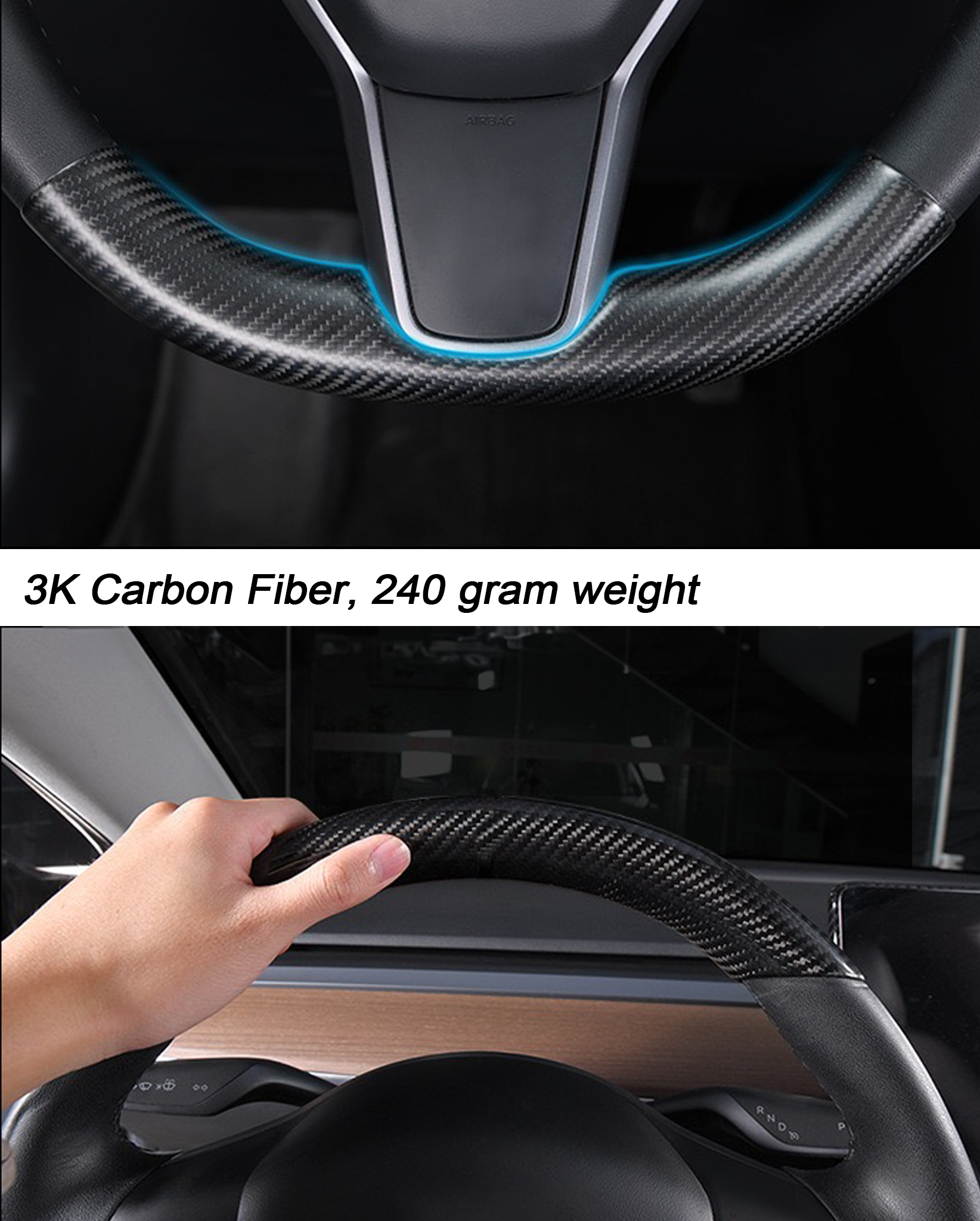 Premium Real Carbon Fiber Steering Wheel Cover for Tesla Model 3 & Y - Custom Fit Luxury Interior Upgrade | Enhance Driving Comfort & Style for Your Tesla Model 3 & Model Y