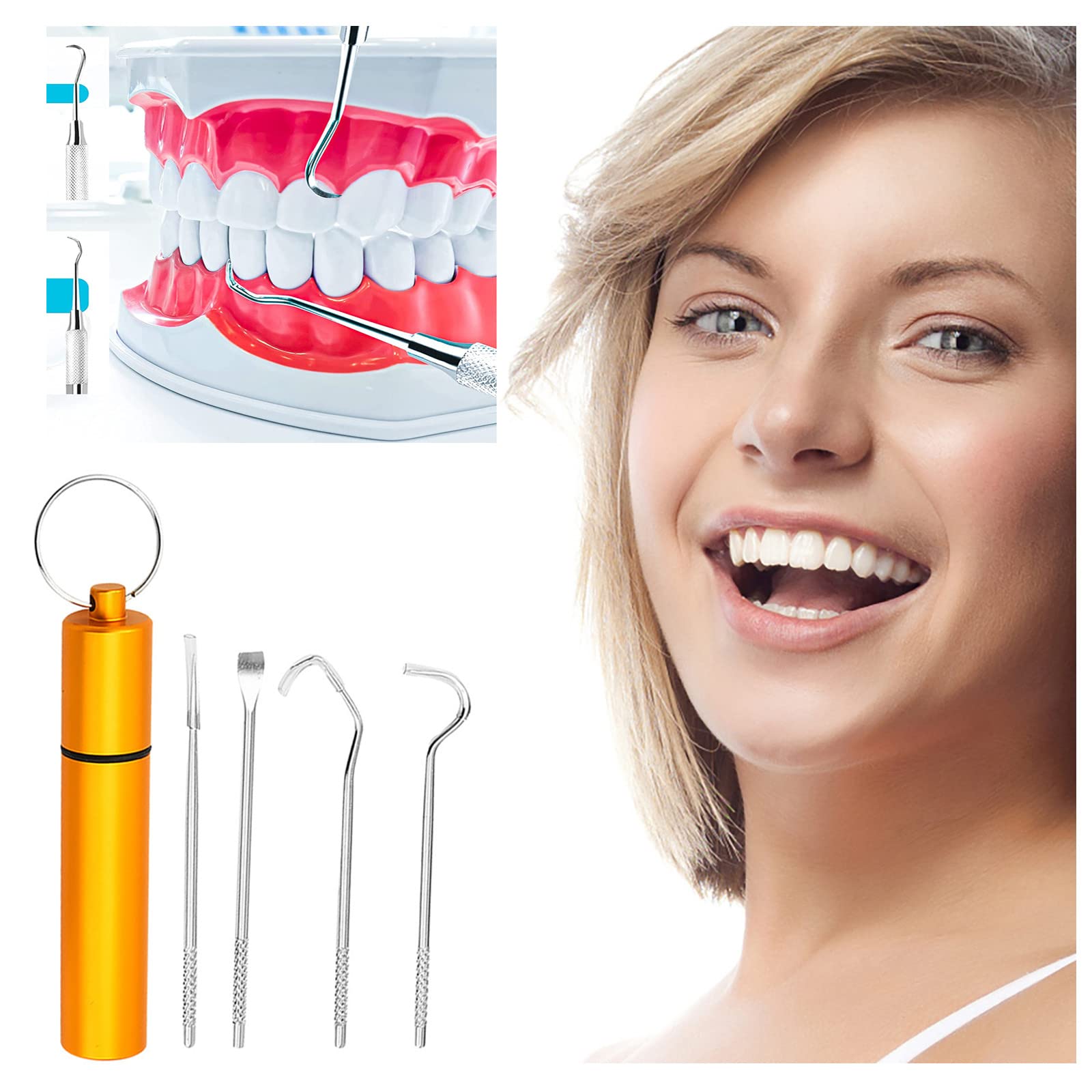 4-Piece Stainless Steel Dental Scraper & Probe Tweezers Set - Professional Teeth Cleaning Tools for Tartar Removal, Plaque Control & Oral Hygiene Care - Perfect for Dentists, Hygienists & Home Dental Care