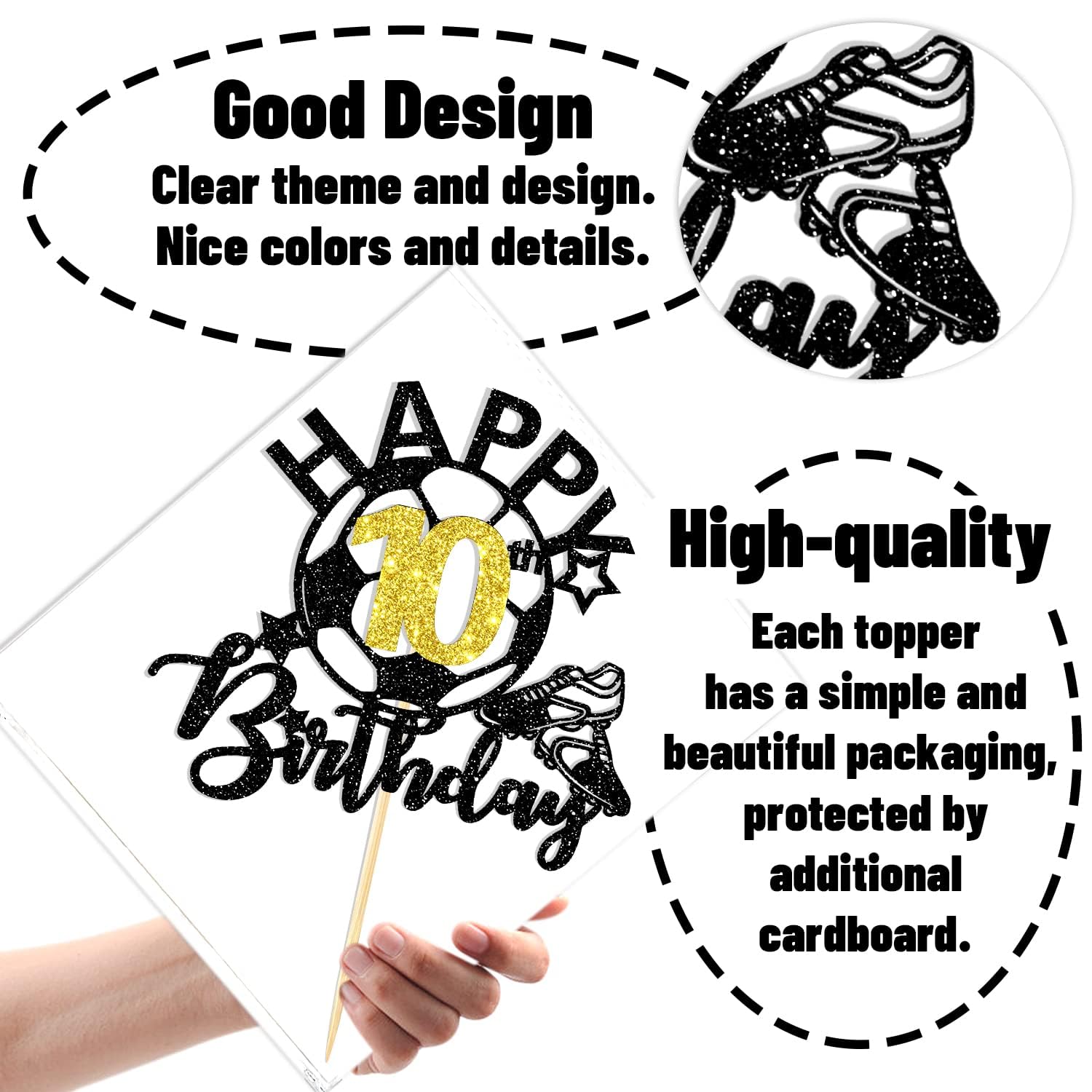 10th Birthday Cake Topper - Soccer Theme Party Decorations for Boys & Girls | Football Player Cake Topper, 10 Years Old Birthday Party Supplies | Perfect for Soccer-Themed Birthday Cakes, Kids Parties & Sports Celebrations