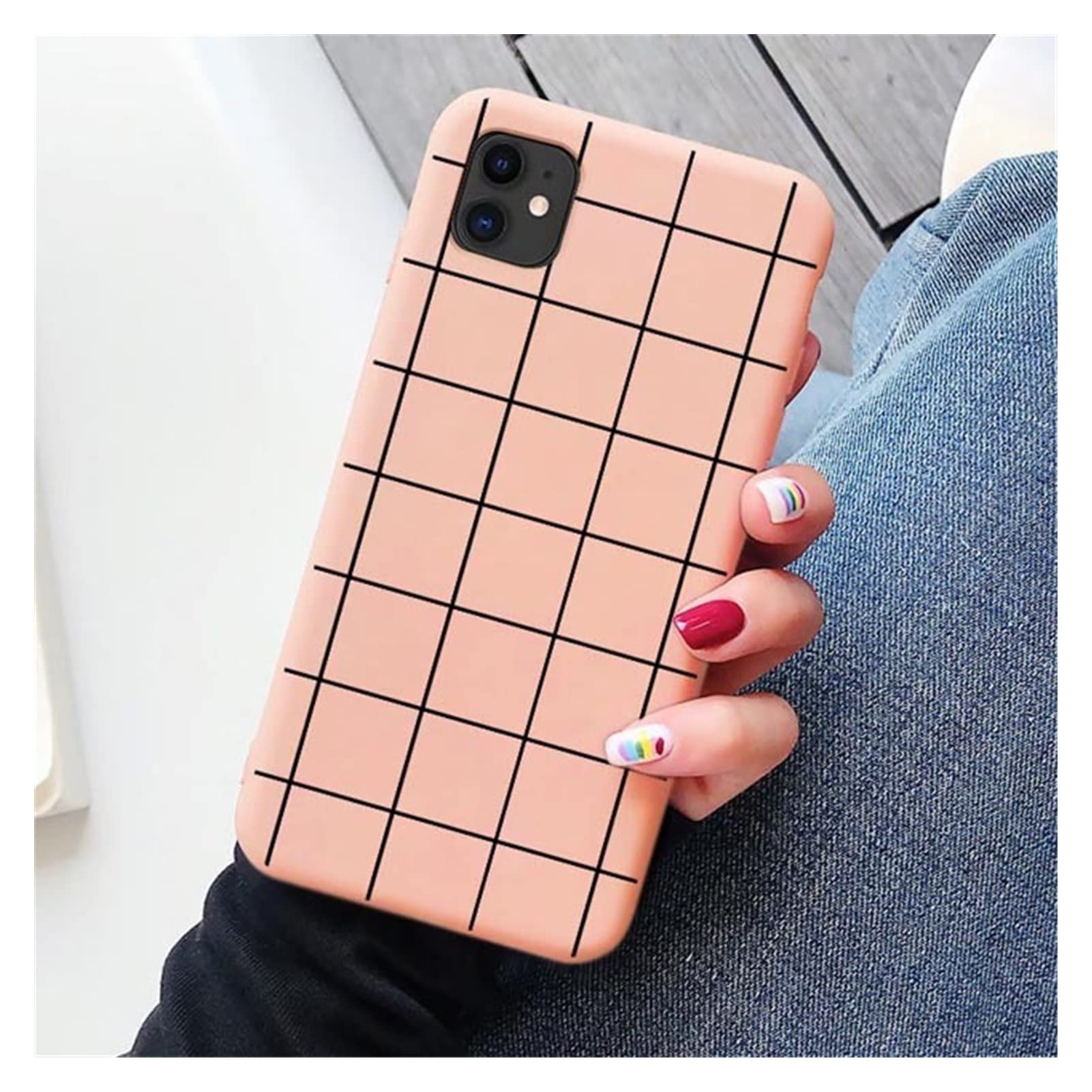 NSADE Cartoon Grid Phone Case for iPhone 7/8/XR/X/XS MAX/12/11/13 Pro MAX/SE 2020/13 Mini - Classic Plaid Design, Shockproof Protection (Sky Blue) - Perfect for Daily Use, Work & Travel