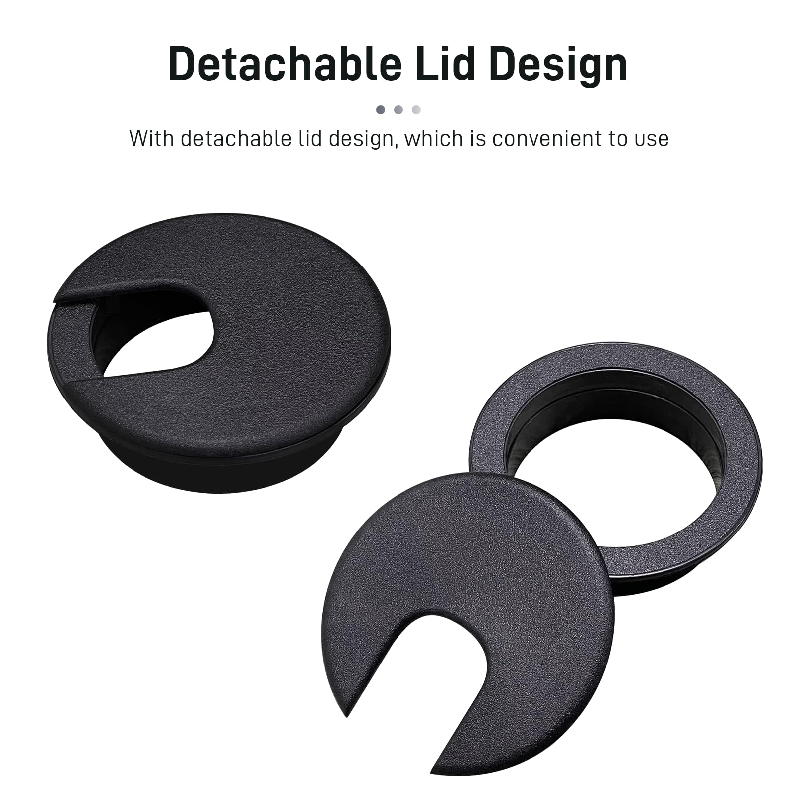 2 Inch Black ABS Plastic Desk Grommet - 4 Pack Durable Detachable Cable Hole Cover for Home & Office Desks - Perfect for Organizing Computer Wires, Monitor Cables & Power Cords Under Workstations