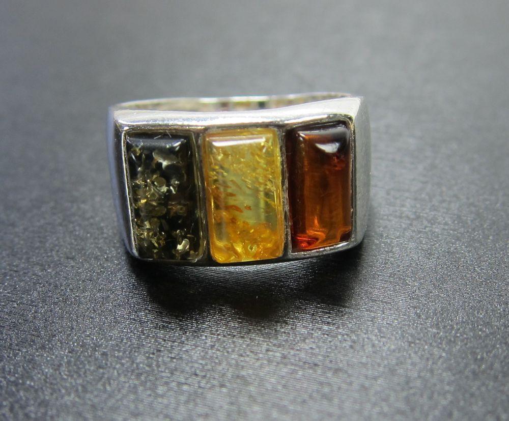 3 Jewels Amber Ring – Genuine Baltic Amber Jewelry for Women, Handmade Sterling Silver Ring, Natural Stone Gift for Her – Perfect for Weddings, Anniversaries & Special Occasions