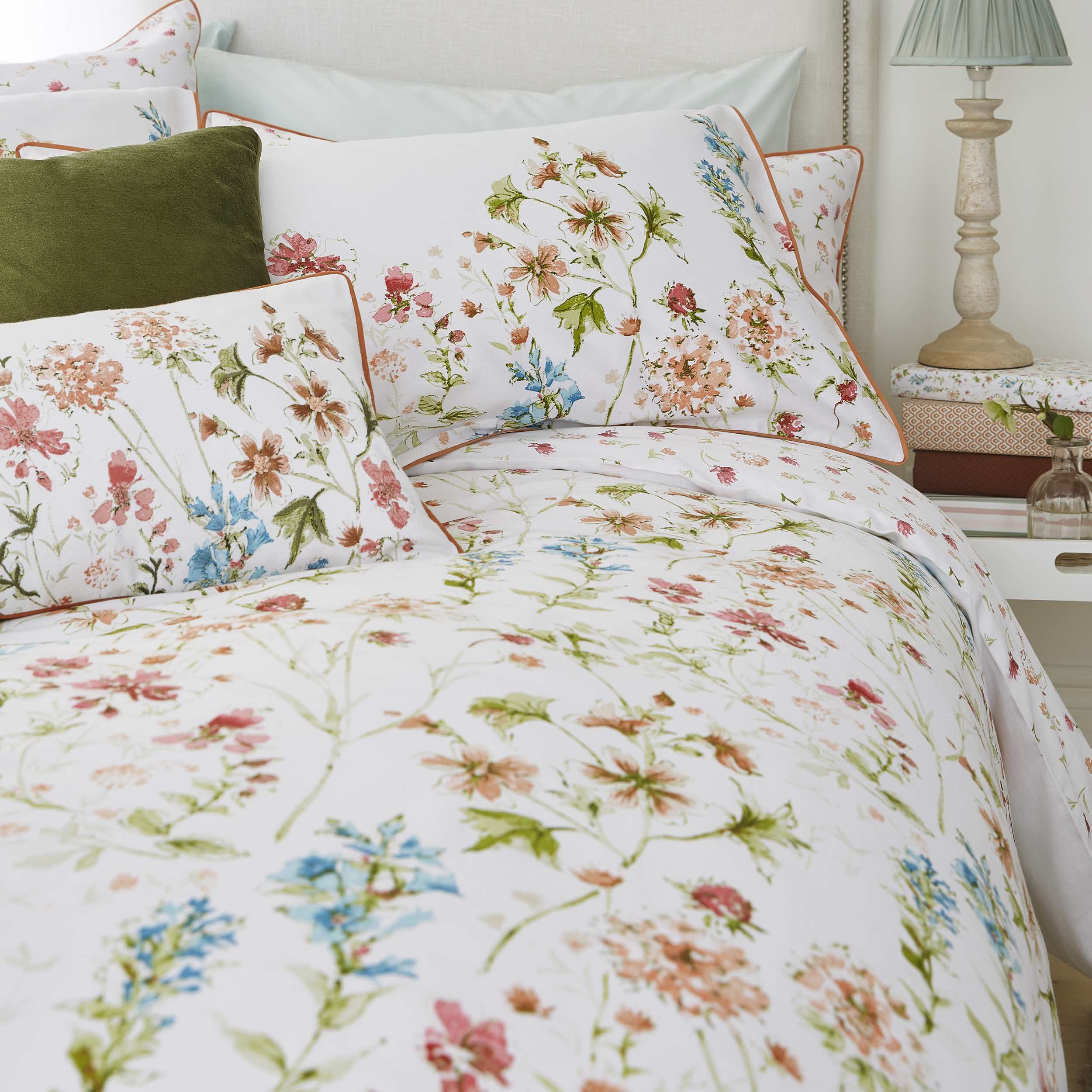 Laura Ashley Wild Meadow Duvet Cover Set - King Size, 100% Cotton, Crimson Floral Bedding - Perfect for Master Bedroom, Guest Room & Cozy Farmhouse Decor