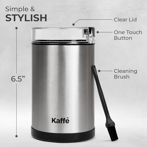 Premium Electric Coffee Grinder - One-Touch Operation with Cleaning Brush (3 oz Capacity) - Stainless Steel Blade for Home & Office Use - Grinds Up to 12 Cups - Perfect for Espresso, French Press & Drip Coffee Makers - Silver Finish