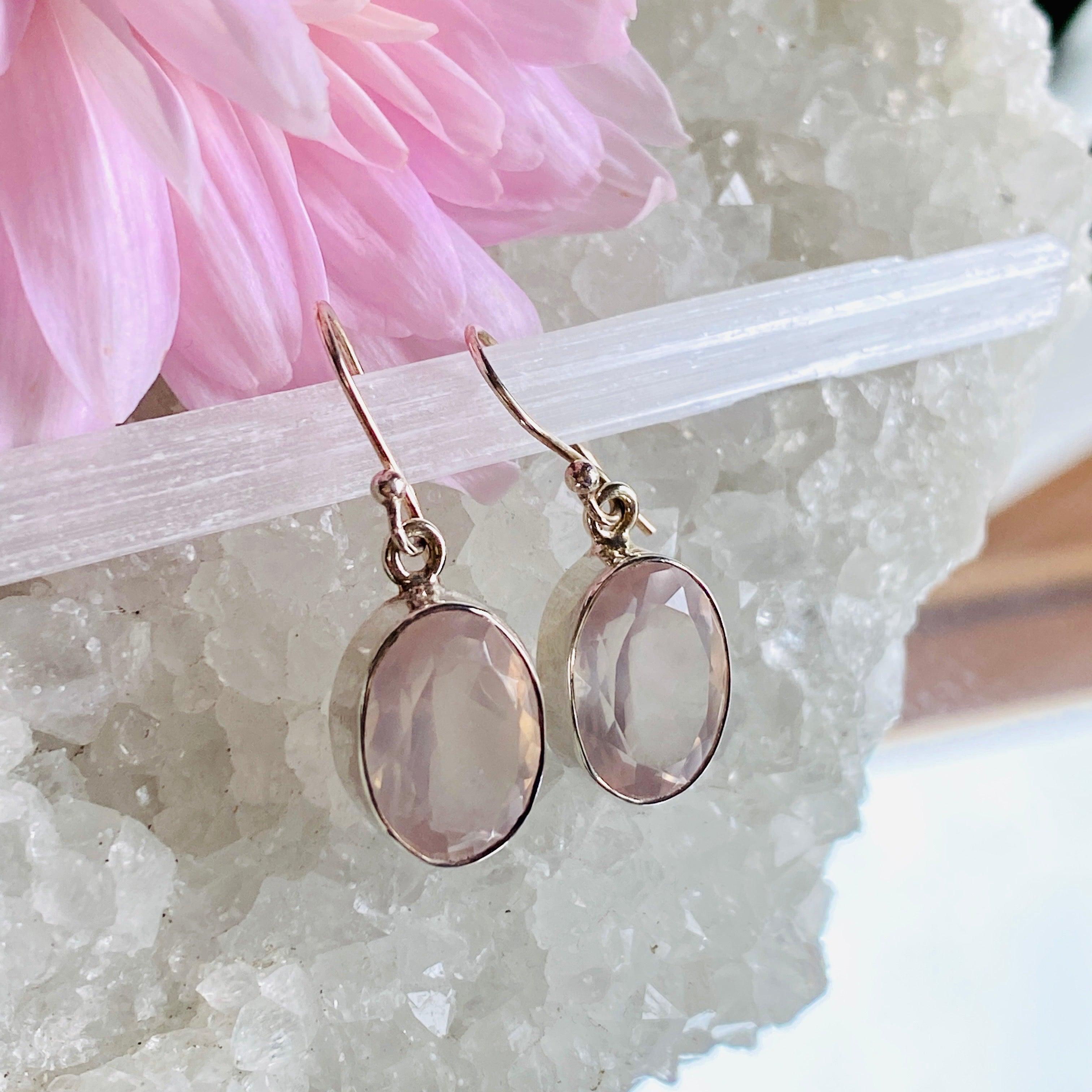 Rose Quartz Faceted Oval Earrings KEGJ792 – Elegant Healing Crystal Jewelry for Women, Perfect for Gifts, Meditation & Everyday Wear