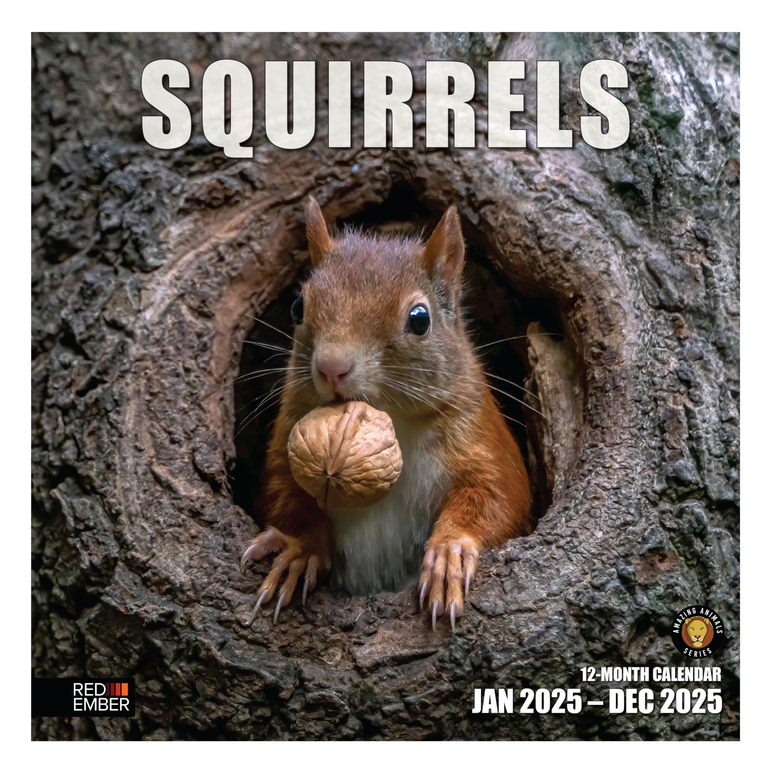 RED EMBER Squirrels 2025 Wall Calendar - 12 Month Large Format (12x24 Inches) with Thick Sturdy Paper - Perfect for Home, Office, Classroom Decor & Holiday Gifts