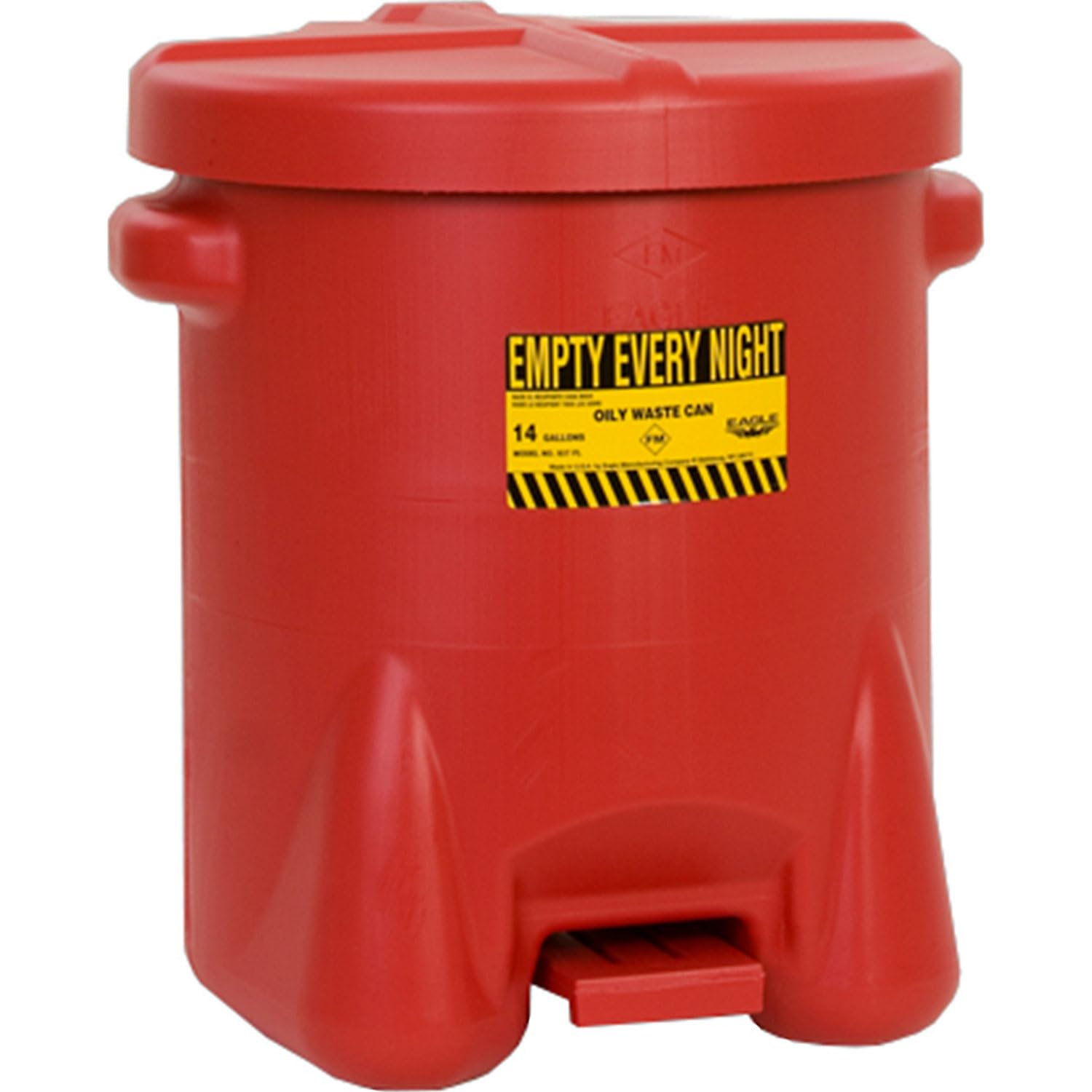Eagle 937FL 14 Gallon Red Polyethylene Safety Can for Oily Waste - Foot Lever Design, OSHA Compliant | Ideal for Automotive Shops, Industrial Use & Hazardous Liquid Storage