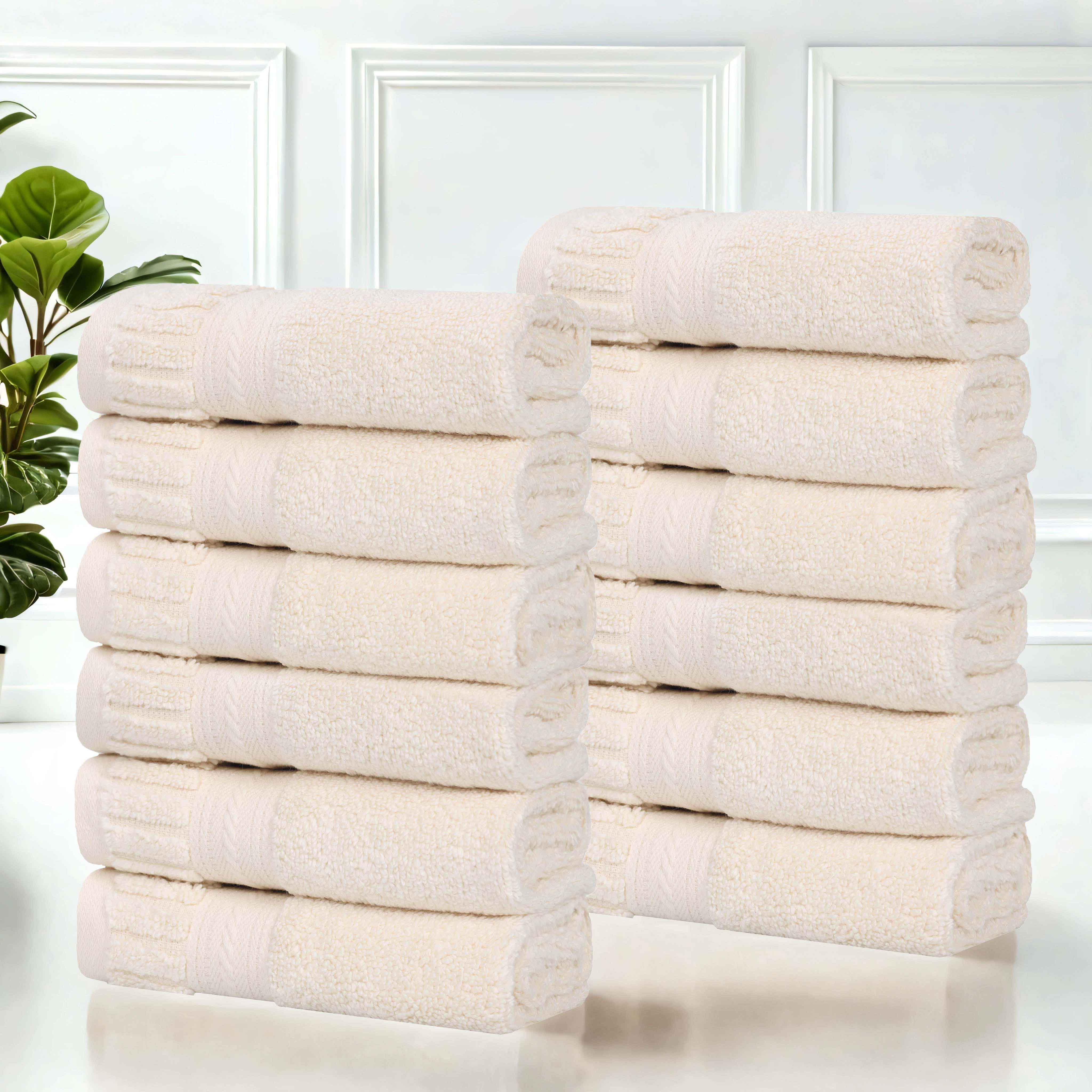 Premium Venice Zero Twist Cotton Face Towels - Soft & Absorbent Medium Weight Bath Towels, Set of 12 - Perfect for Spa, Gym & Luxury Bathroom Use
