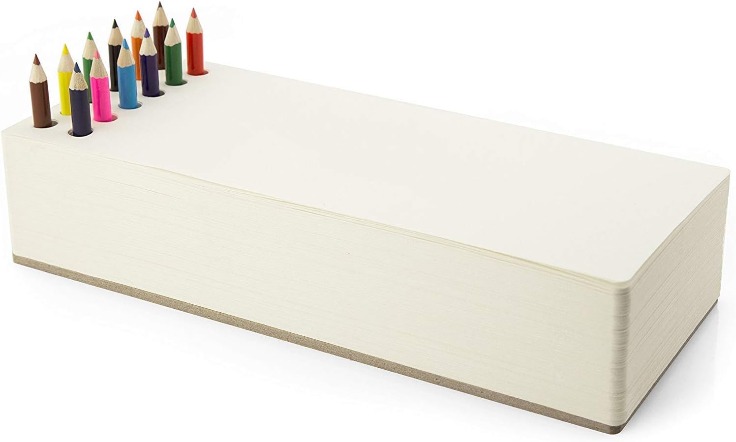 Three by Three Seattle jOTBLOCK Rectangular Chunky Sketchpad with 12 Colored Pencils - 380 Sheets for Memos, Notes, Drawing, Letters & Office Use - Perfect for Artists, Students & Professionals