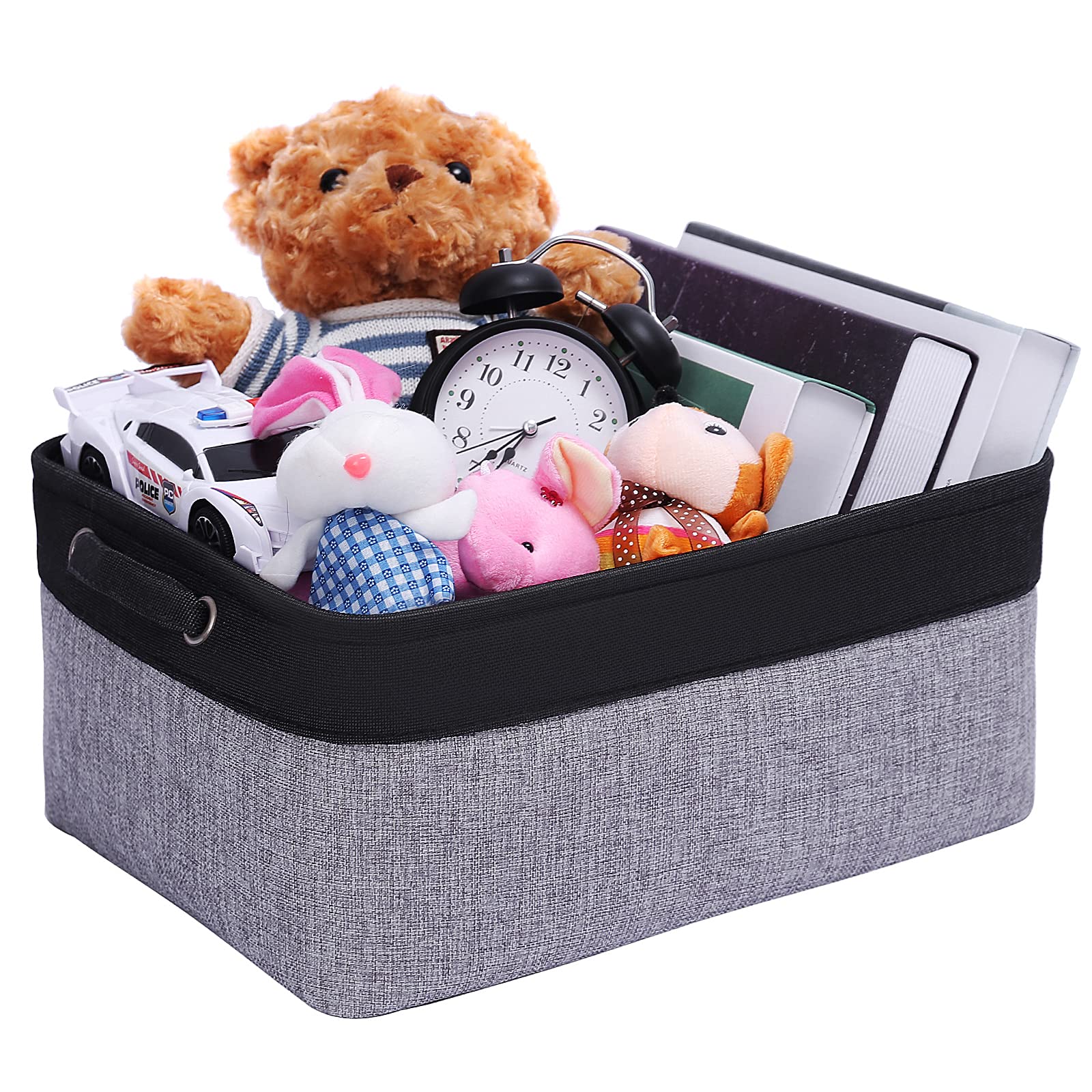 GLADJUMP Collapsible Storage Bins for Shelves - Foldable Fabric Storage Baskets with Linen Handles for Toys, Closet, Laundry, Nursery & Office Organization (14.2x10.2x7.1 Inches, Black & Gray) | Perfect for Home Storage, Kids' Room & Space Saving Solutions