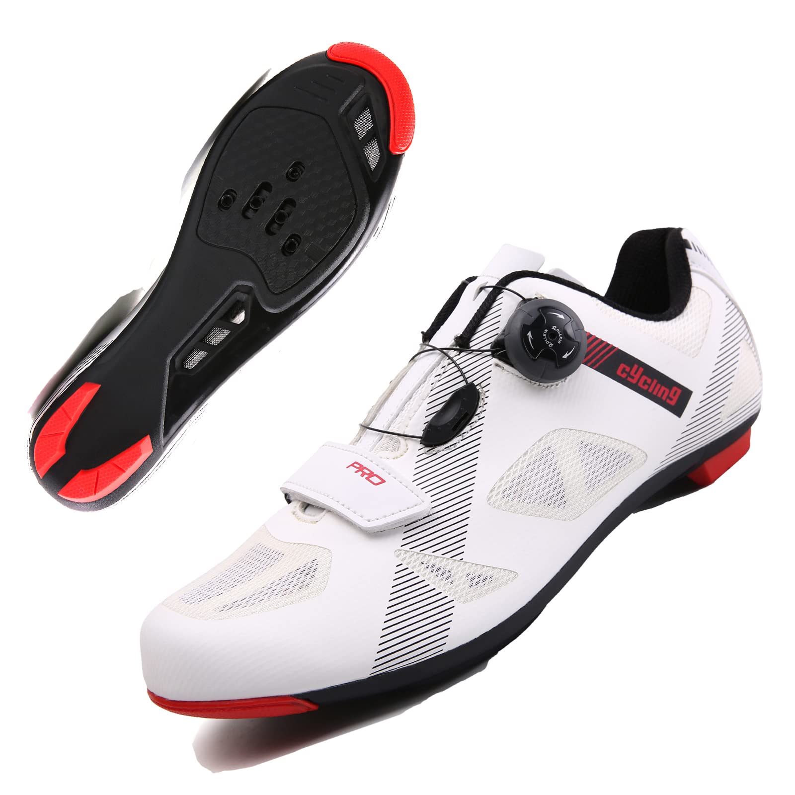 Upgraded Men's Mountain Bike Cycling Shoes with Cleats - Premium Breathable Spin Bike Footwear for Road & Trail Riding - White
