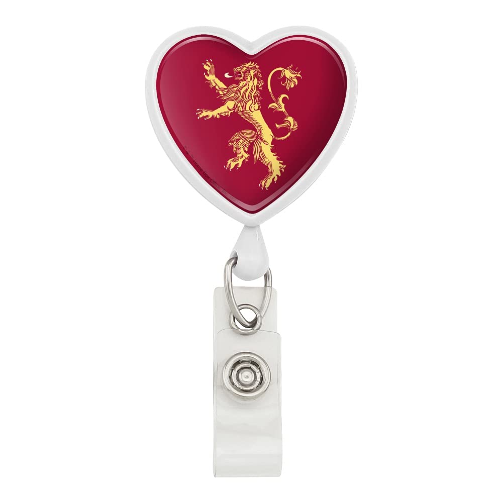 Game of Thrones Lannister Sigil Heart Lanyard - Retractable Reel Badge Holder for ID Cards, Keys & Work Security (Perfect for Conventions, Office & Fan Events)