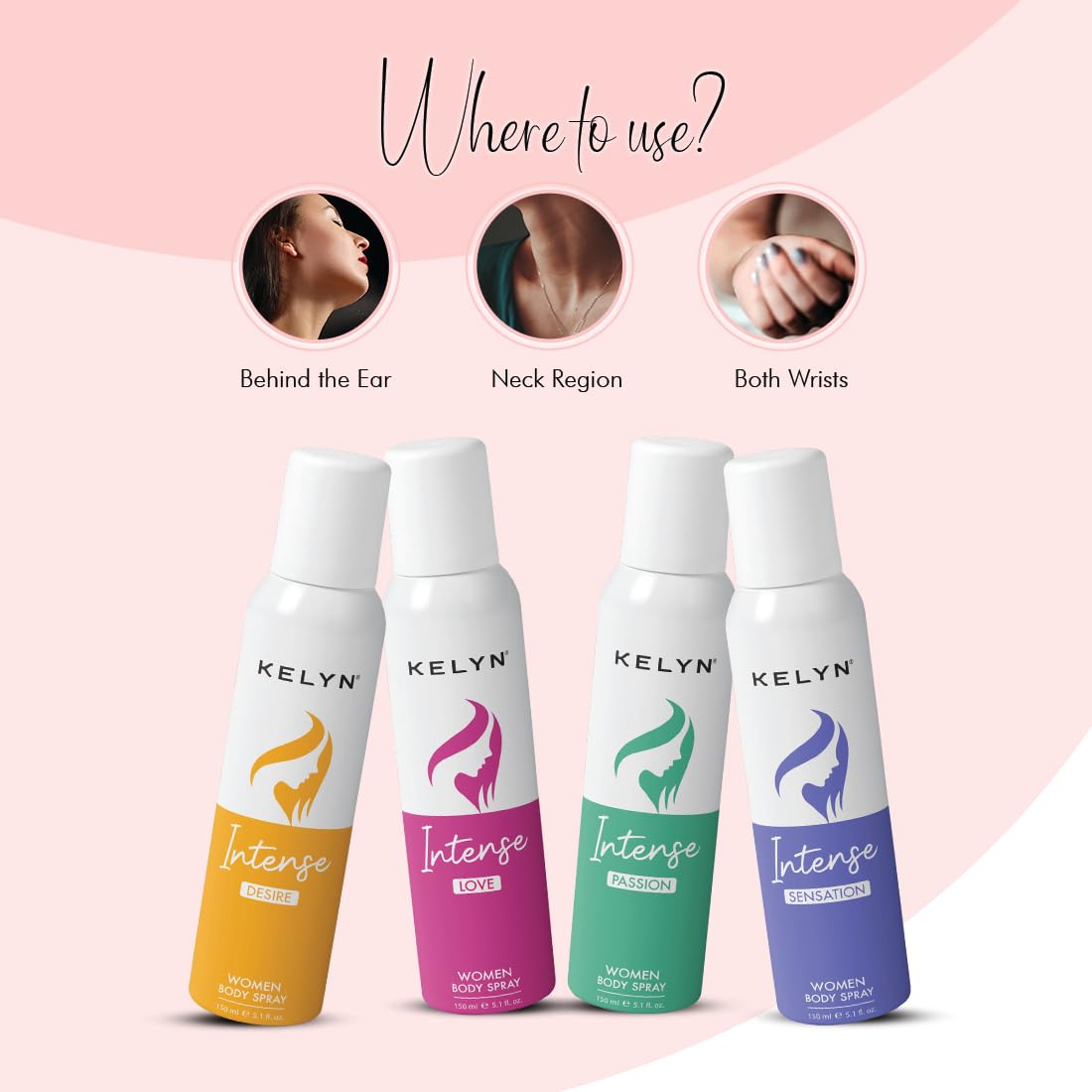 KELYN Women's Long-Lasting Deodorant Body Spray - Fresh Fragrance, 150ml | All-Day Protection for Workouts, Office & Daily Use | INTENSE LOVE Scent