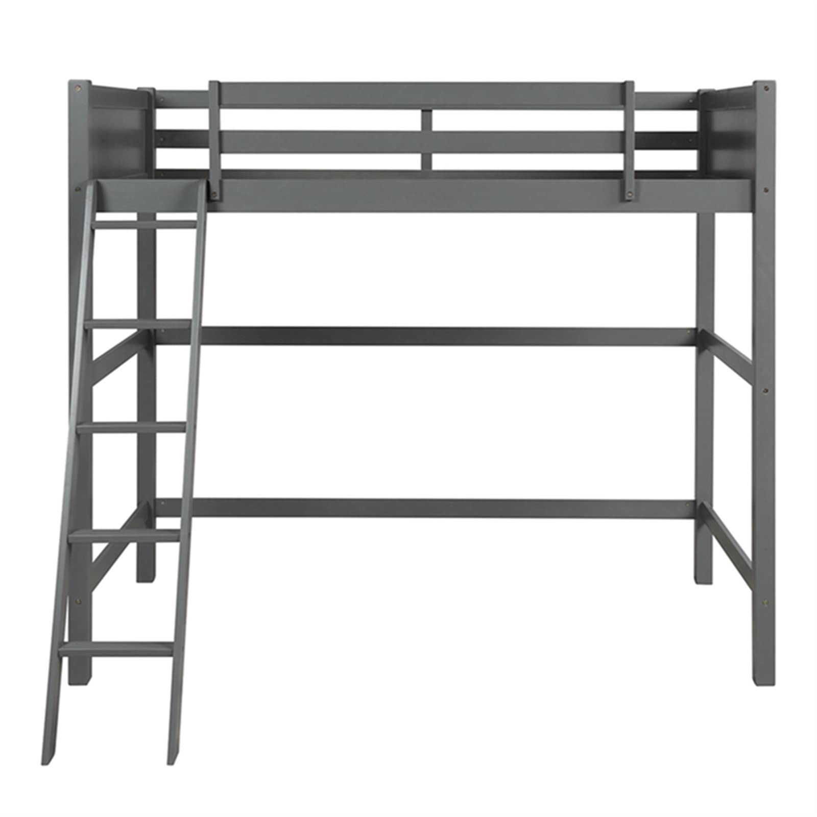 Solid Wood Twin Size Loft Bed with Ladder for Teens & Adults - Sturdy Guardrail, Space-Saving Design in Gray/Black/White - Perfect for Small Bedrooms, Dorms & Guest Rooms