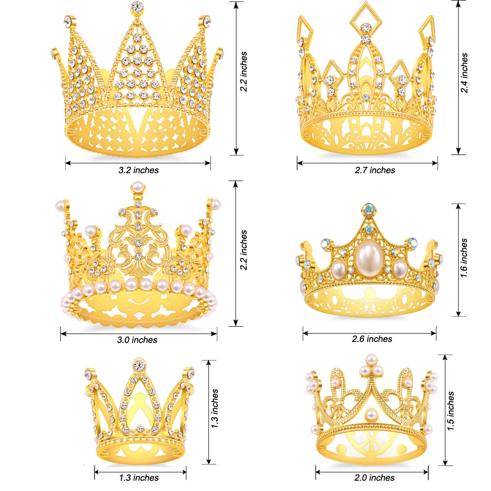 6-Piece Gold Crown Cake Toppers Set - Happy Birthday Princess Crown Decorations for Cakes, Flower Arrangements, Weddings & Parties (Gold-Ⅱ) | Perfect for Birthday Cakes, Cupcake Decorations, Bridal Showers & Royal-Themed Events