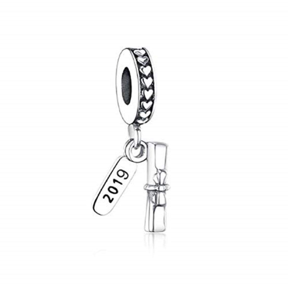 EVESCITY 925 Sterling Silver Graduation Charm Beads for Bracelets - Class of 2018 2019 2020 Diploma Scroll Pendant - Perfect Jewelry Gift for Graduate Students (Ideal for Graduation Parties, Commencement Ceremonies & Memory Keepsakes)