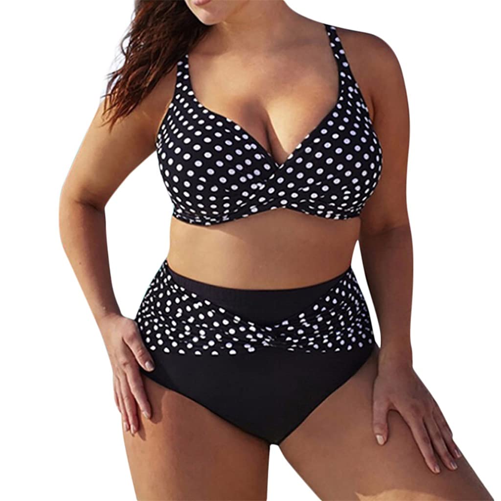 Sexy Polka Dot Push-Up Bikini Set for Women - Plus Size Swimwear Two Piece Bathing Suit for Beach & Pool (Black, XXXXX-Large) - Perfect for Summer Vacations, Tropical Getaways and Swim Parties