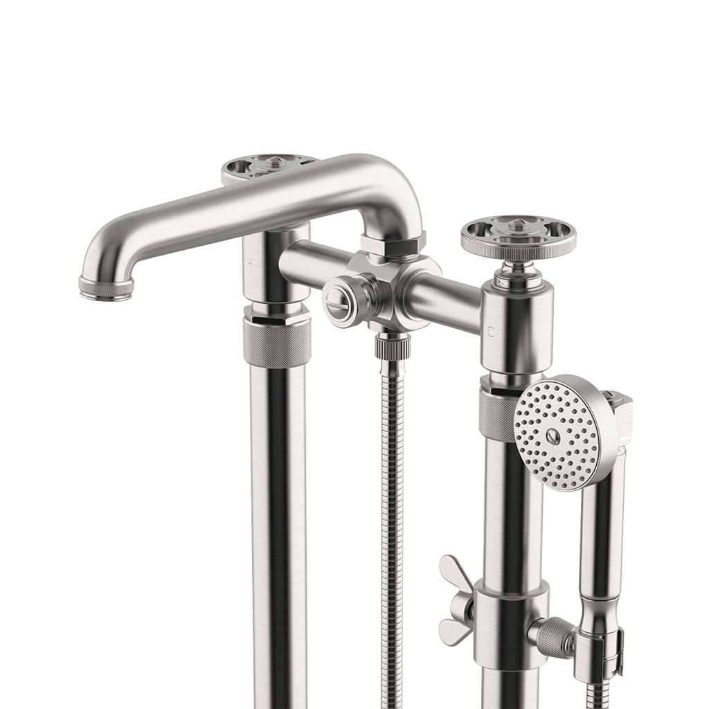 R.W Atlas Floor Mounted Tub Filler - Matte Black Brass Bathtub Faucet with Hand Shower, Heavy Duty Commercial Grade for Luxury Bathroom & Spa - Perfect for Modern Home, Hotel, and Resort Bathroom Renovations