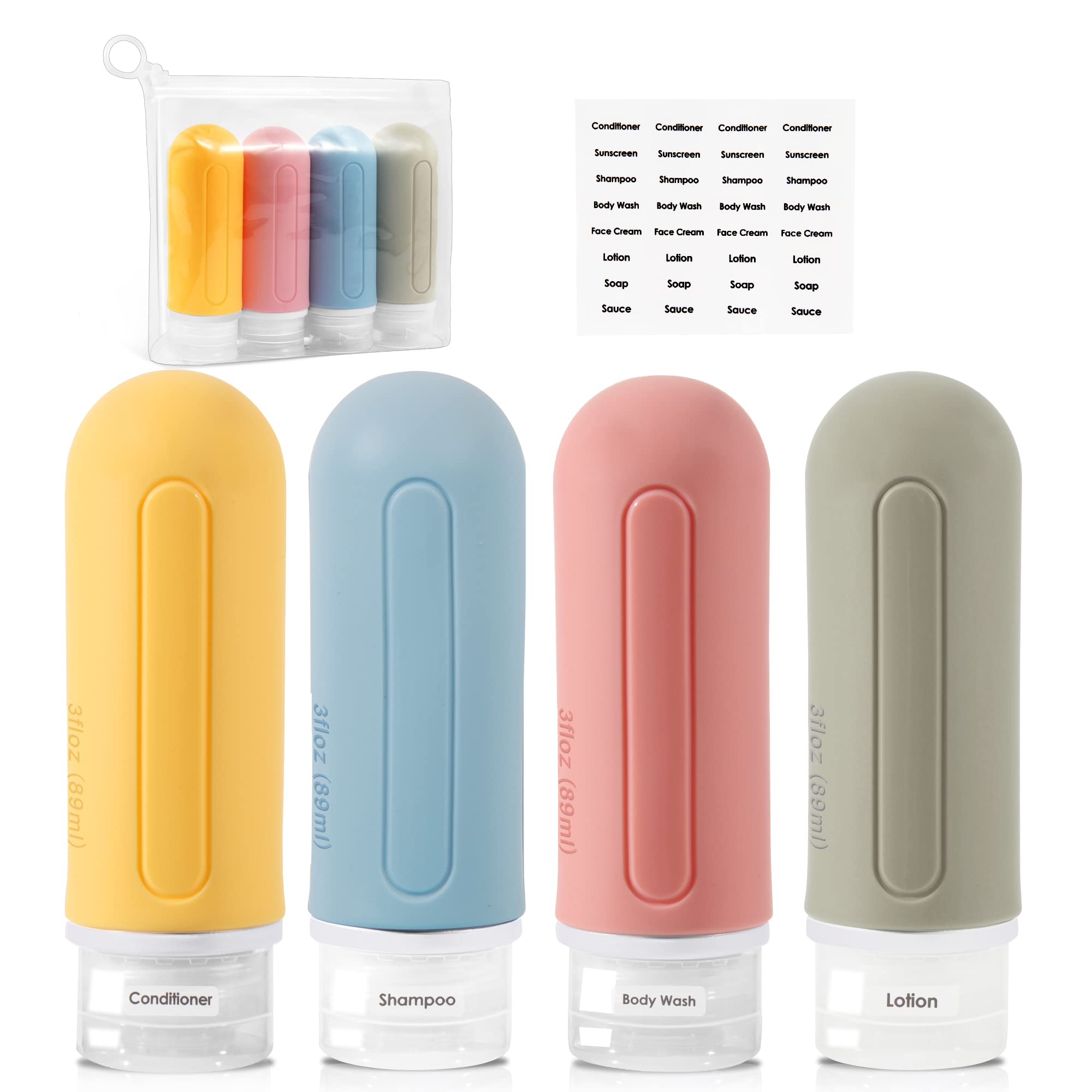 2025 New Upgraded Leakproof Silicone Travel Bottles Set (89ml) - Refillable Toiletry Containers for Shampoo, Conditioner & Cosmetics | Perfect for Air Travel, Gym, Camping & Vacation Essentials