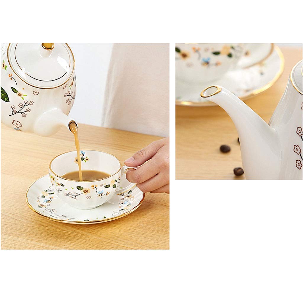 Premium Ceramic Coffee & Tea Cup Set - 6 Cups with Saucers, Coffee Pot, Sugar Bowl & Milk Jug - Elegant Phnom Penh Style for Afternoon Tea & Home Coffee Breaks - Perfect for Gifts, Parties & Daily Use