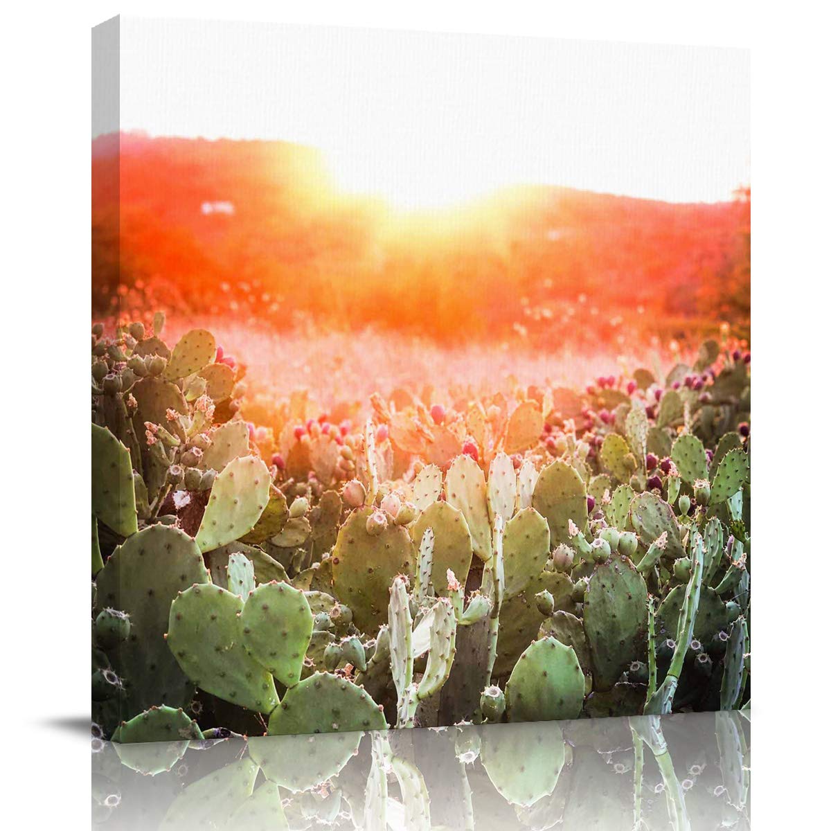 Western Landscape Sunset Desert Cactus Framed Canvas Wall Art - 28x28 Inch Versatile Home & Office Decor | Perfect for Living Room, Bedroom, Hotel Wall Decor