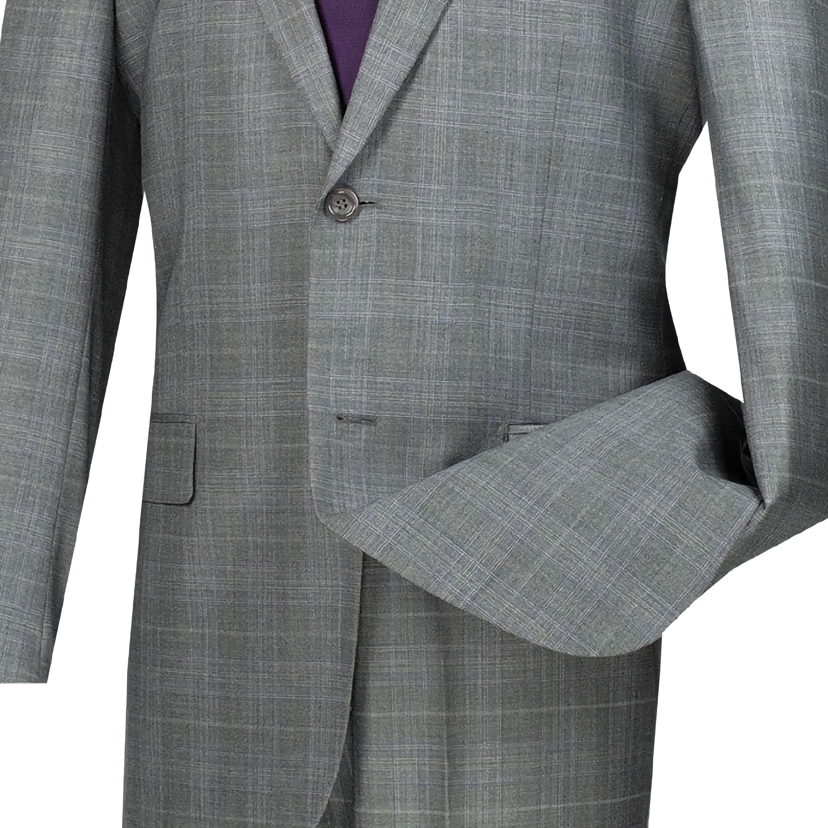 Pommy Collection Men's Gray Glen Plaid 2-Piece Dress Suit Set - Regular Fit Business Attire for Weddings, Office & Formal Events