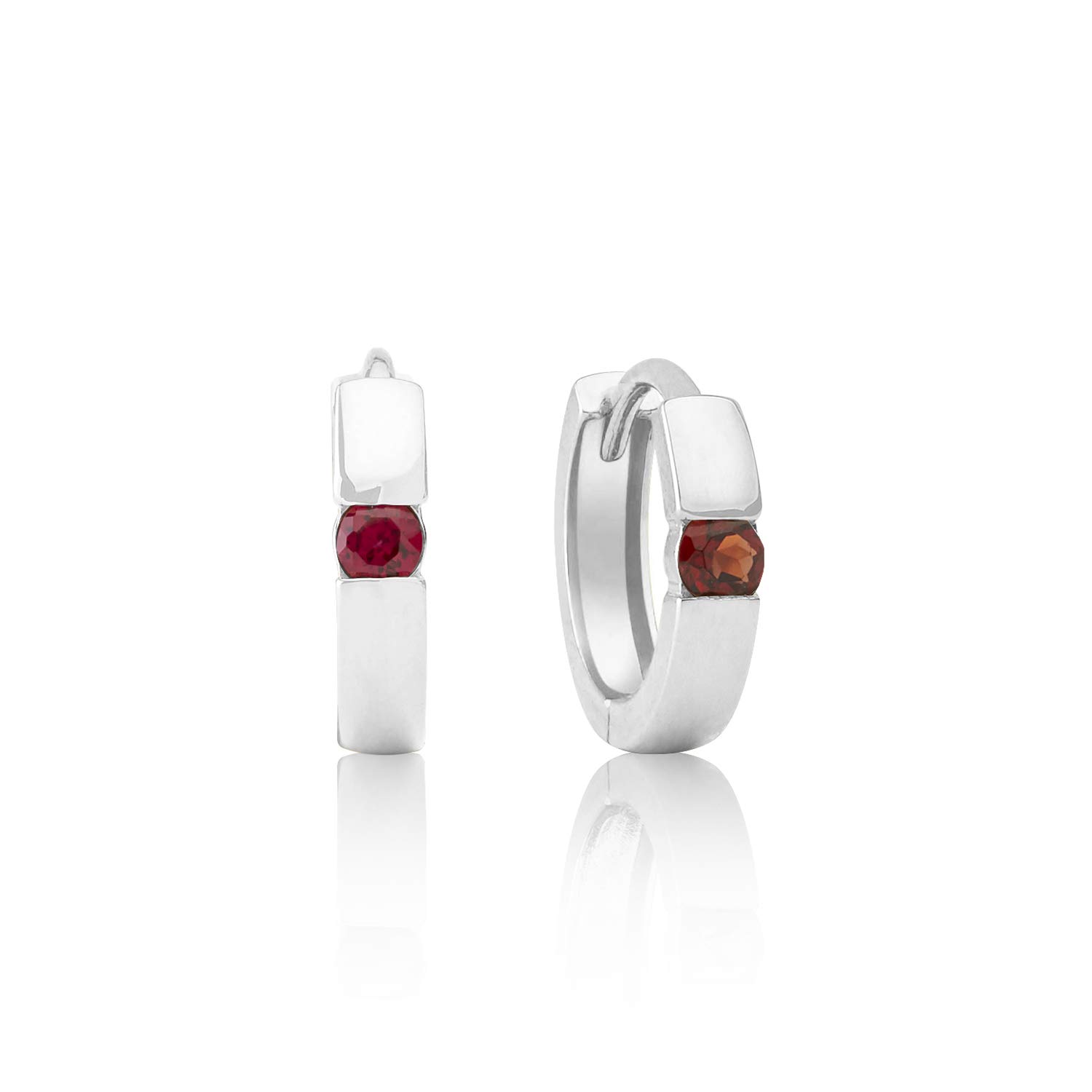 14K White or Yellow Gold Small Round Gemstone Huggie Hoop Earrings for Women - Channel Set 2.5mm Birthstone Jewelry by MAX + STONE | Perfect for Everyday Wear, Gifts & Special Occasions