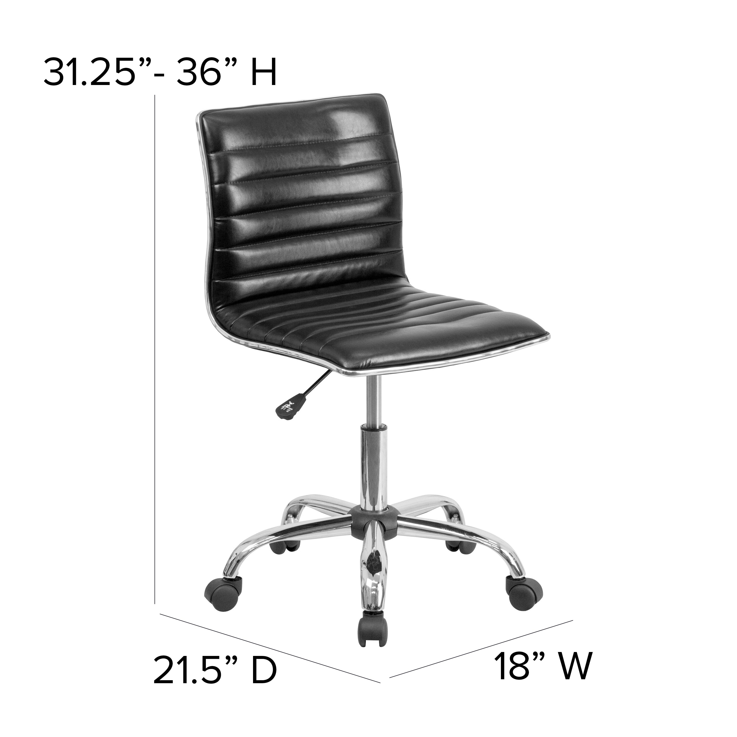 FLASH Alan Low Back Designer Armless Black Ribbed Swivel Task Office Chair - Ergonomic Desk Chair for Home Office, Gaming & Study - Modern Minimalist Workspace Furniture