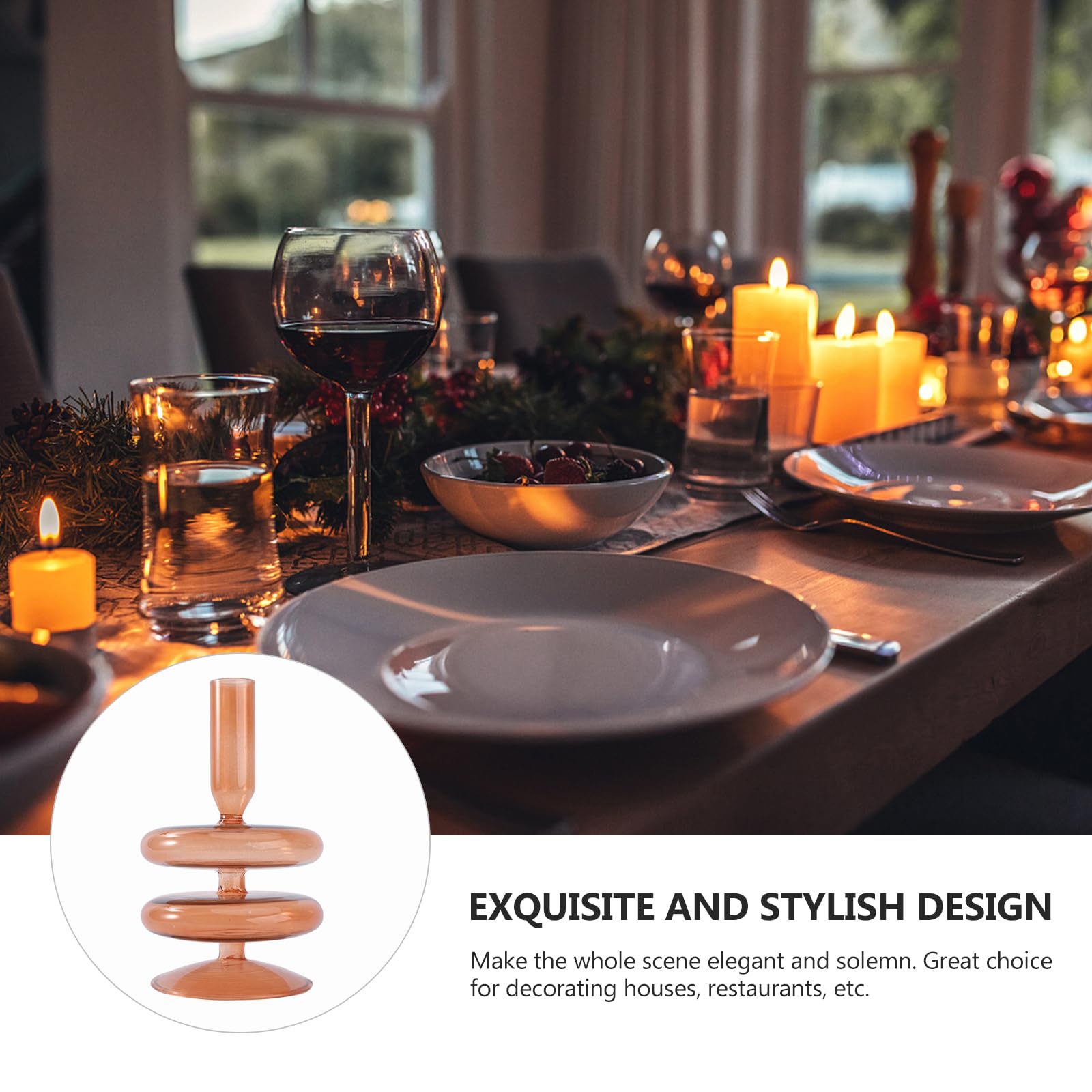 KESYOO Glass Taper Candle Holder Set - Elegant Brown Candlestick Stand for Wedding, Valentine's Day & Birthday Party Decor - Perfect Centerpiece for Dining Table, Mantel & Home Decoration
