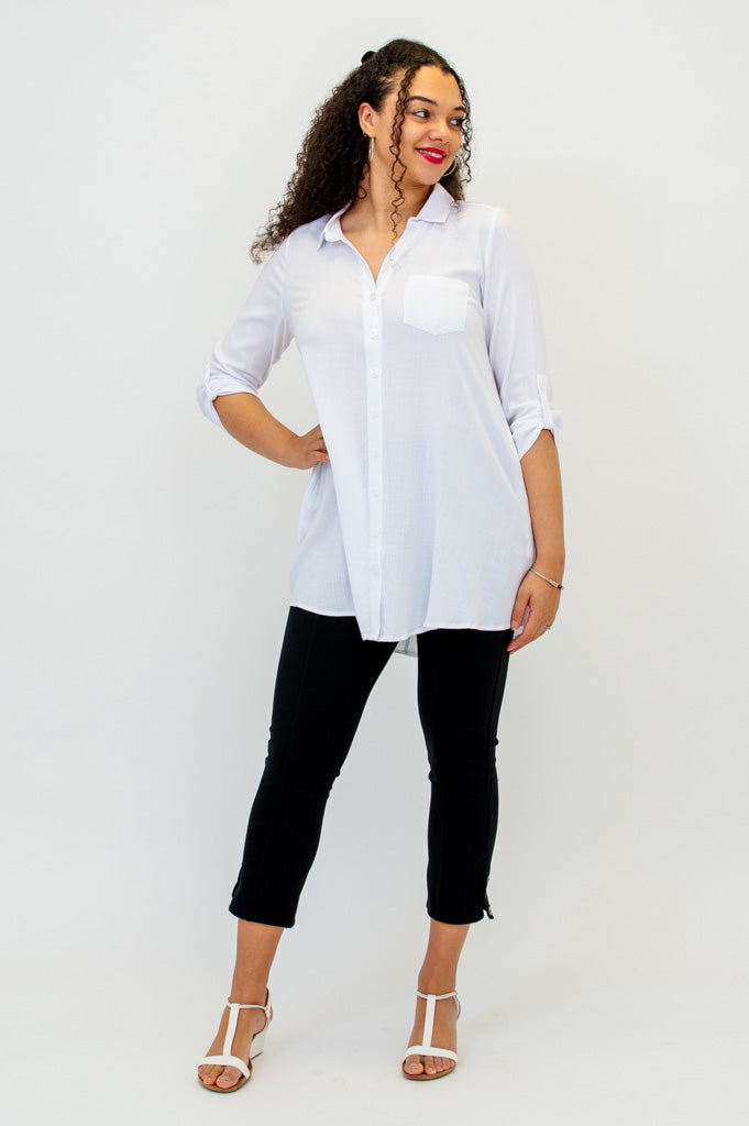 Celine Women's White Linen Bamboo Blouse - Elegant Casual & Office Wear for Summer