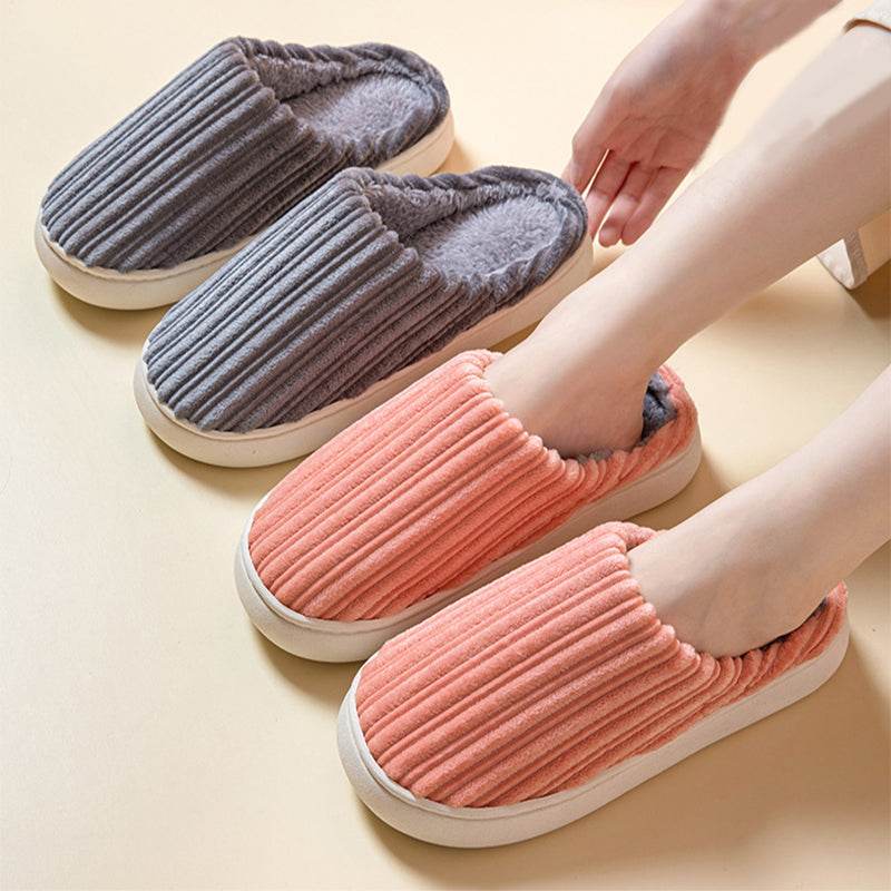 Cozy Striped Fleece Slippers for Women & Men - Warm Winter Indoor/Outdoor House Shoes for Home, Office & Travel