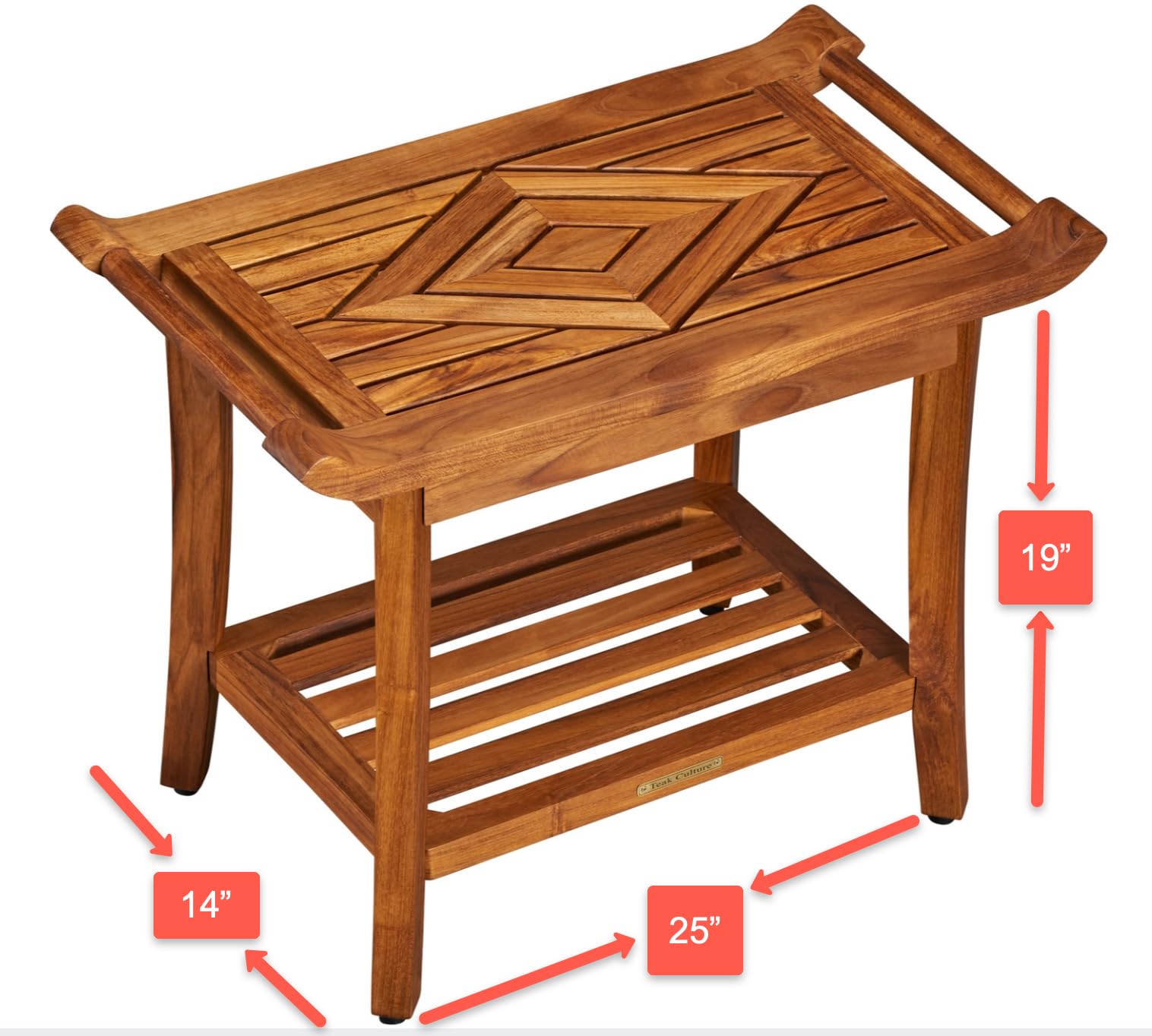 Premium Teak Shower Bench with Adjustable Leveling Feet - Waterproof Bath Stool for Spa, Sauna & Pool - 25