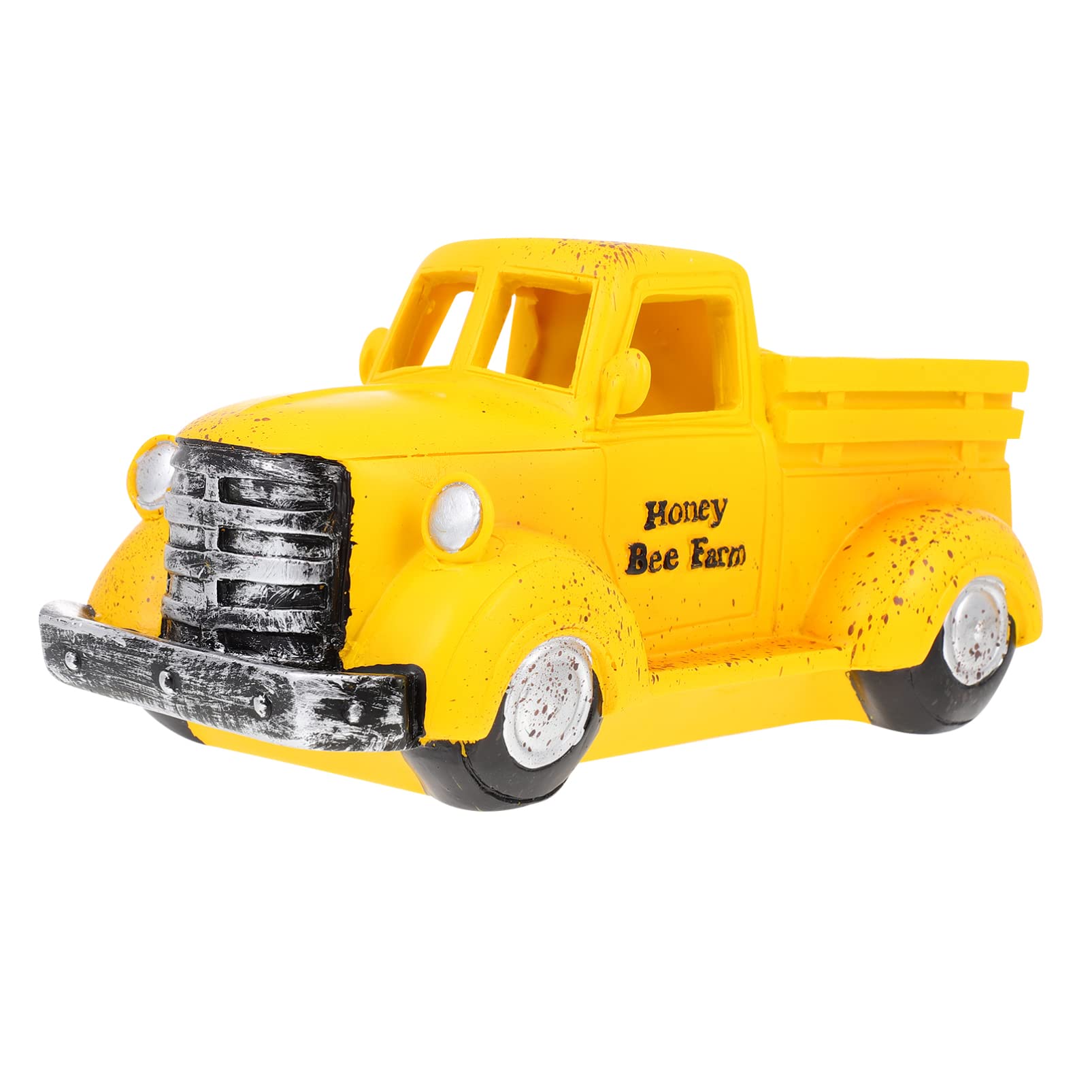 Vintage Yellow Resin Truck Decor - Miniature Retro Truck Figurine for Desk, Office, and Home Decoration | Perfect for Car Enthusiasts, Collectors, and Gift Giving