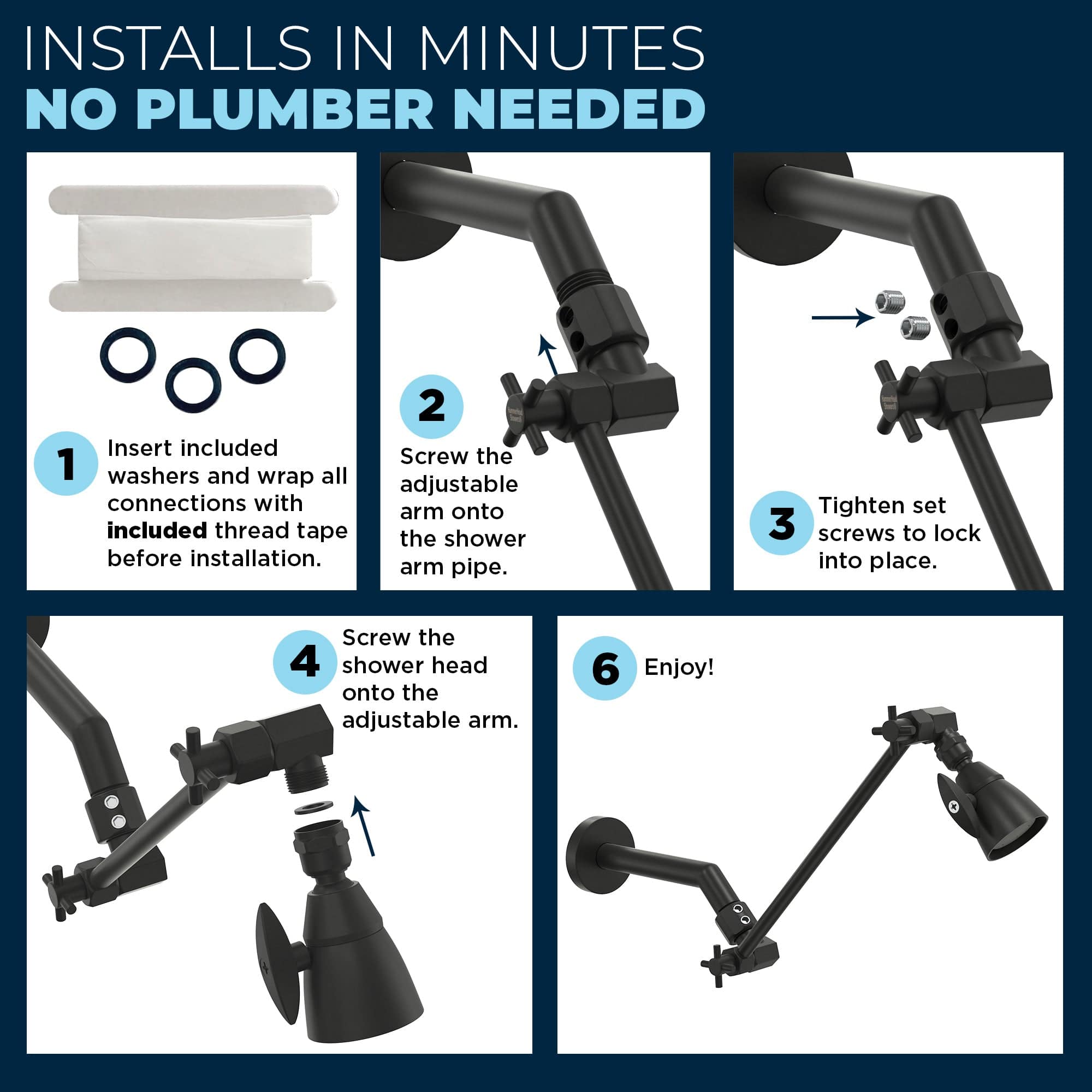 Premium All-Metal 2 Inch High Pressure Shower Head with Adjustable Shower Arm - 2.5 GPM Flow Rate - Perfect for Bathroom, Spa & RV Use - Water Saving & Massage Function