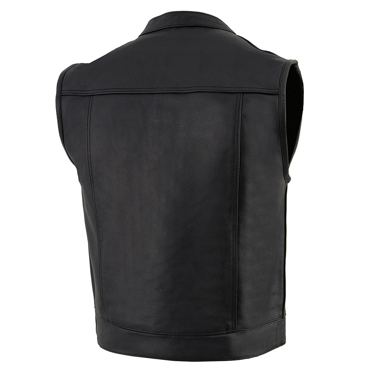 Milwaukee LKM3720 Men's Black Leather Motorcycle Vest - Club Style Rider Jacket with Snap Button Closure | Perfect for Bikers & Motorcycle Enthusiasts