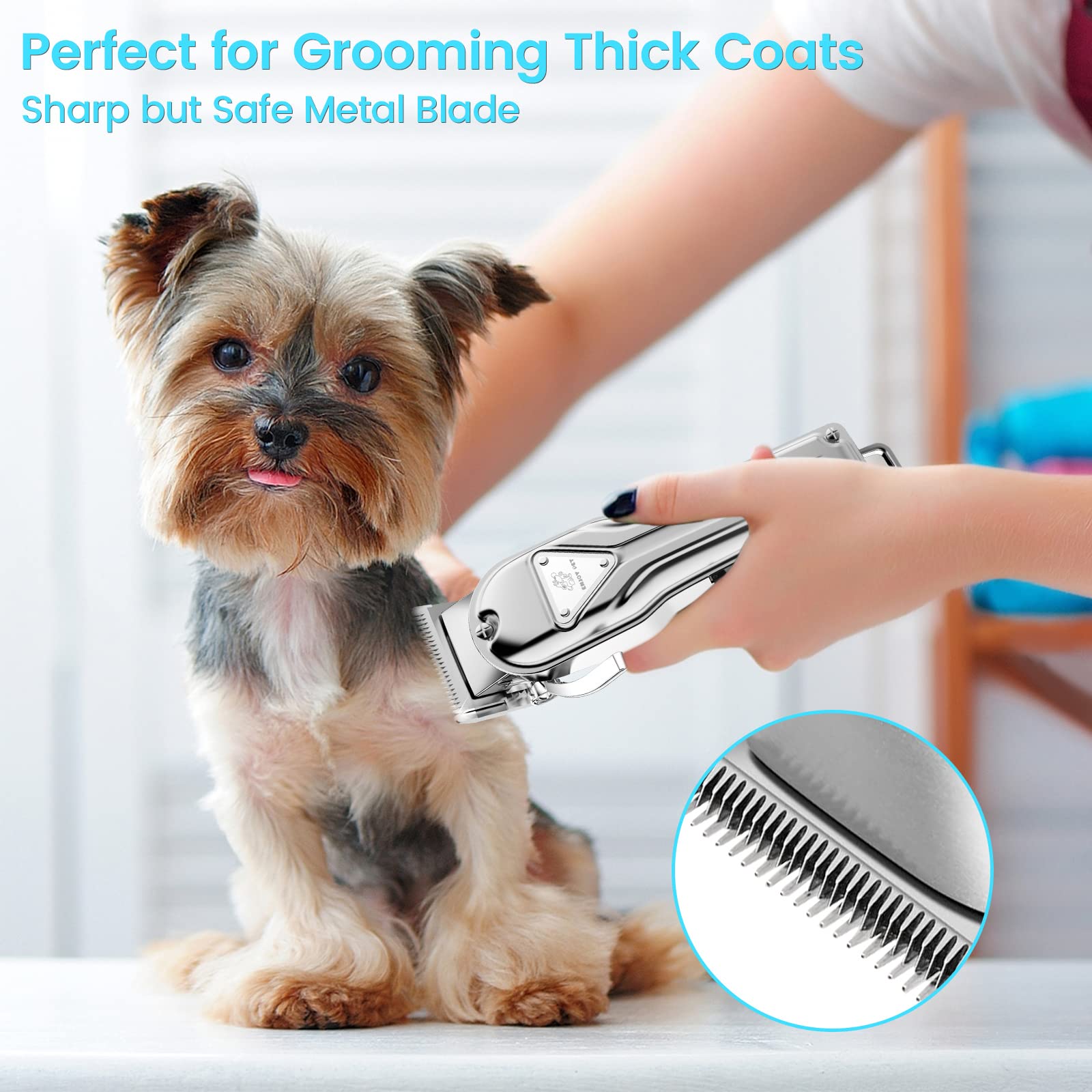 Professional Dog Clippers for Thick & Heavy Coats - Waterproof, Low Noise Rechargeable Cordless Dog Grooming Kit with Stainless Steel Blades - Perfect for Home Pet Grooming & Professional Use