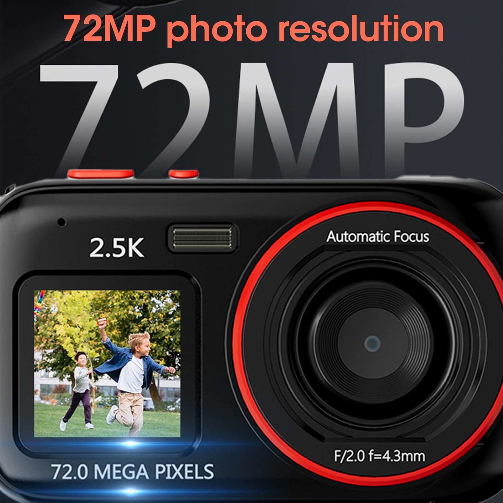 72MP Digital Camera for Photography & Vlogging - 16X Zoom Autofocus, Dual Screen Selfie Camera - Compact Point and Shoot Travel Camera for Beginners (Black) | Perfect for YouTube, TikTok, Travel & Family Moments