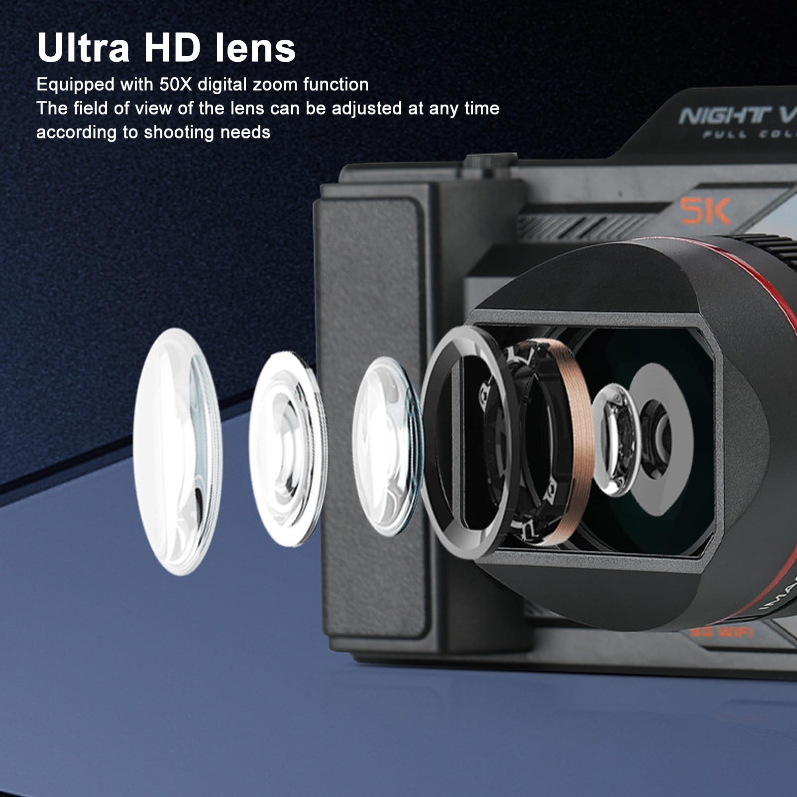 Jectse 5K 50MP Digital Camera with WiFi & 50X Zoom - 4.0'' IPS Screen Vlogging Camera for YouTube, IR Night Vision Travel Camera for Photography - 4800mAh Long Battery Life - Perfect for Travel Vlogging, Outdoor Adventures & Night Photography