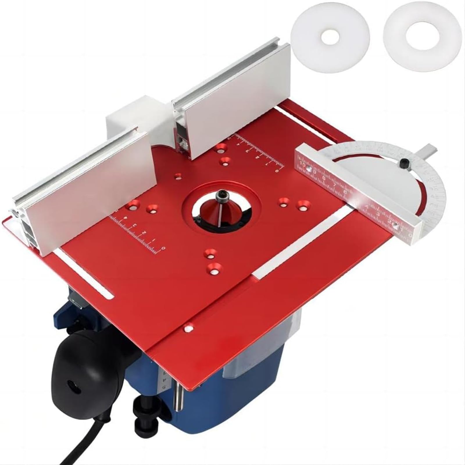 Premium Aluminum Router Table Insert Plate - Heavy Duty Multifunctional Trimming & Engraving Table for Woodworking Benches with Miter Gauge Guide (Red) | Perfect for DIY Projects, Cabinet Making & Professional Woodworking Shops